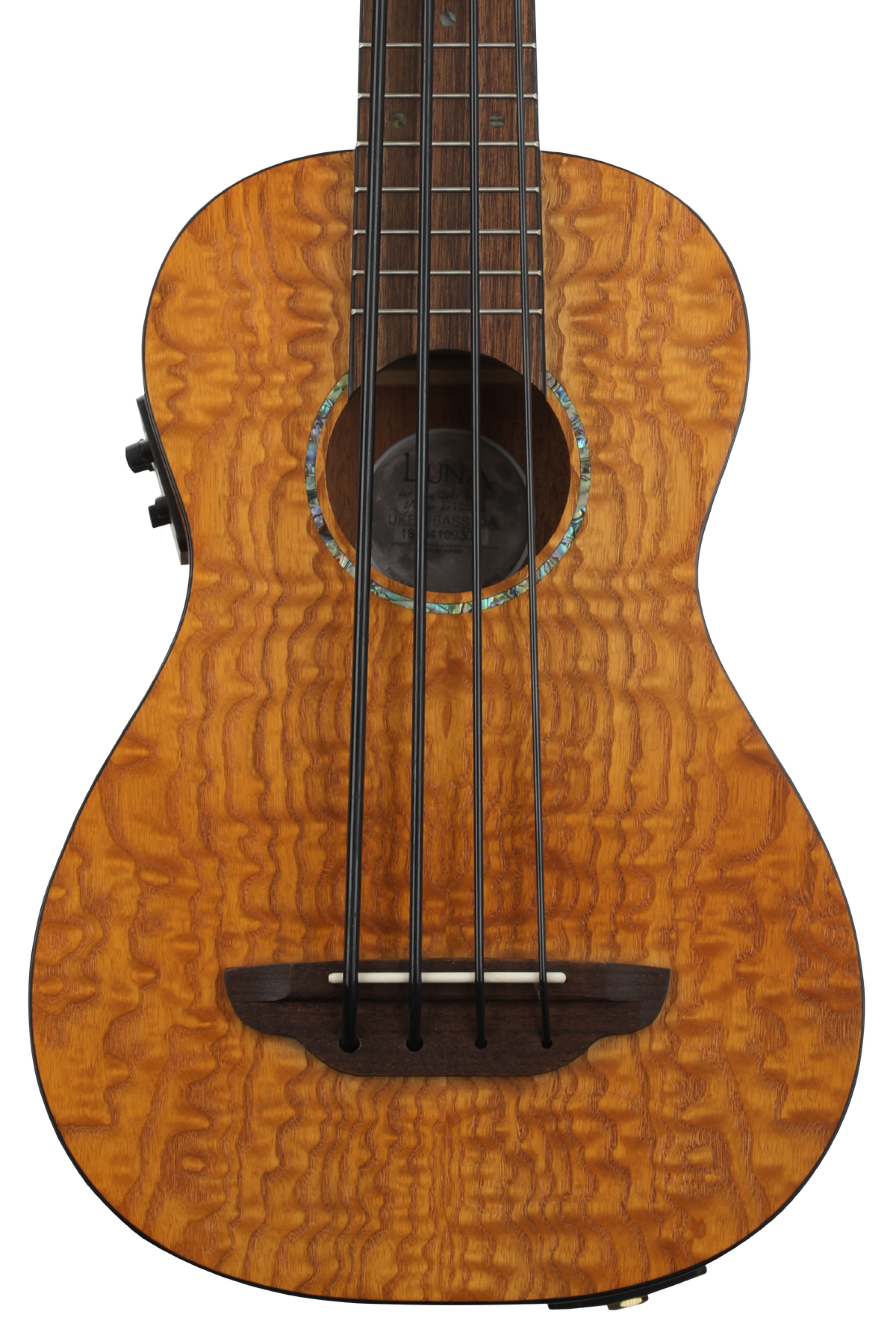 Luna Quilted Ash Ukulele Bari-Bass - Satin Natural