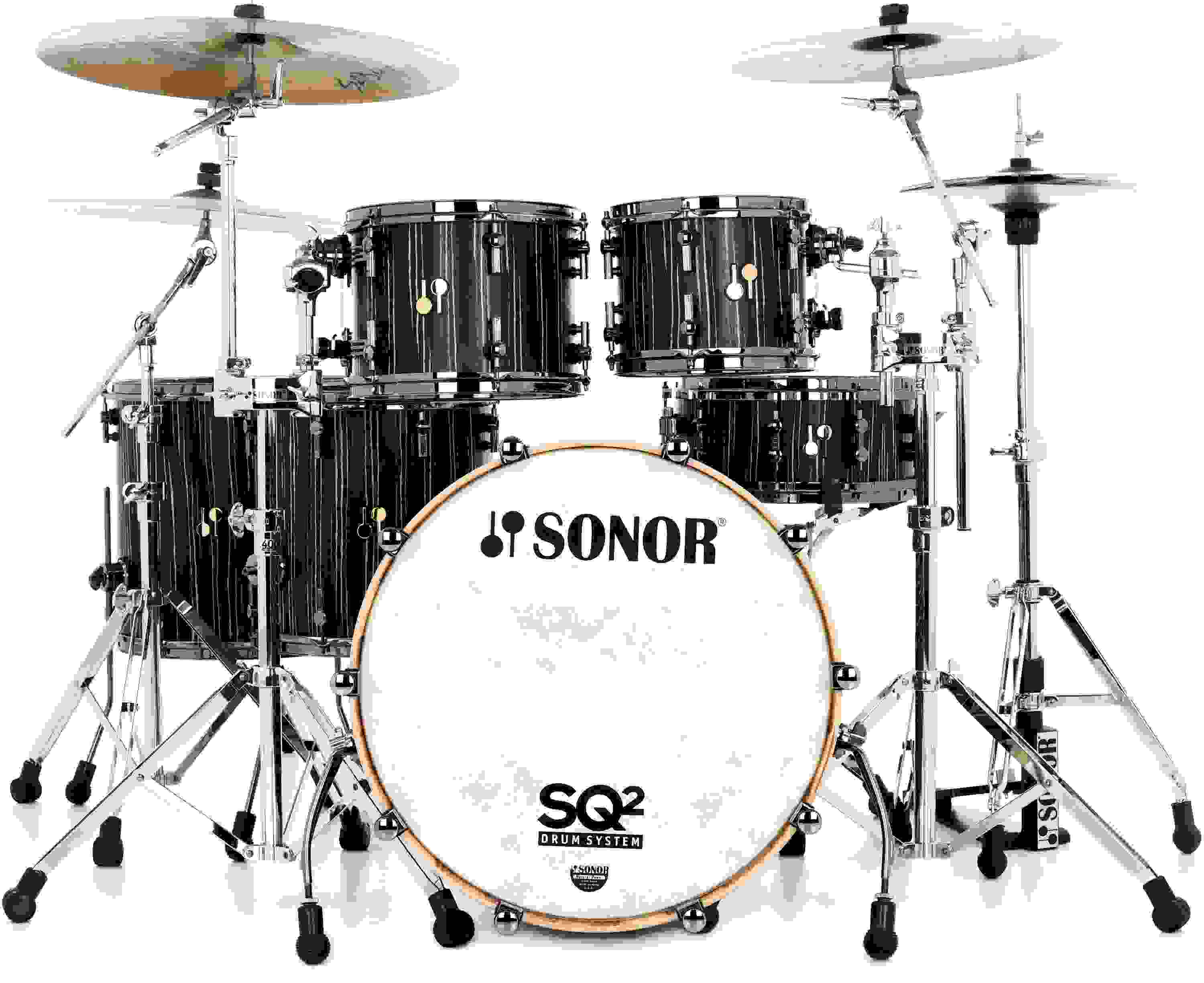 Sonor SQ2 Maple 6-piece Shell Pack - Ebony White Stripes