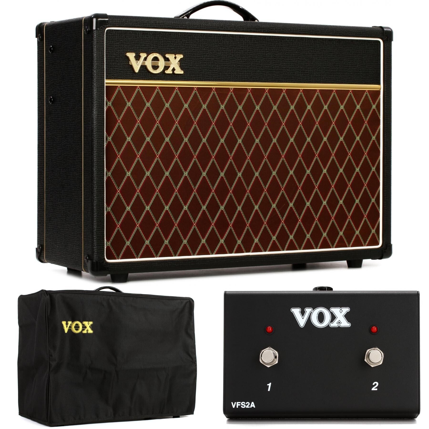 Vox AC15C1 1 x 12-inch 15-watt Tube Combo Amp with Cover and Footswitch  Bundle