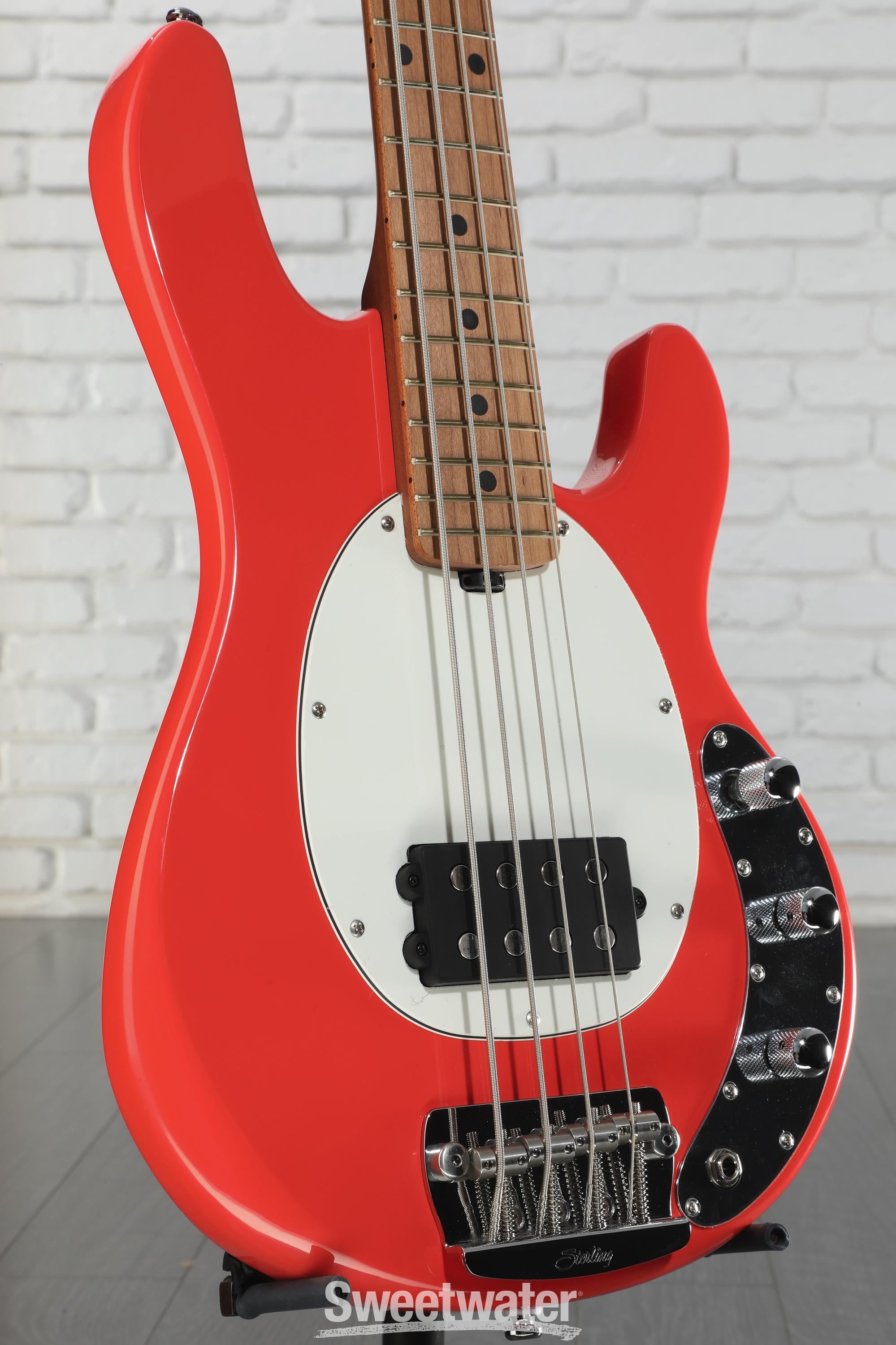 Sterling By Music Man StingRay RAYSS4 Short-scale Bass Guitar - Fiesta Red
