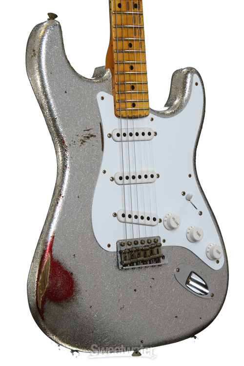 Fender Custom Shop 60th Anniversary 1954 Heavy Relic Stratocaster - Silver  Sparkle over Red Sparkle