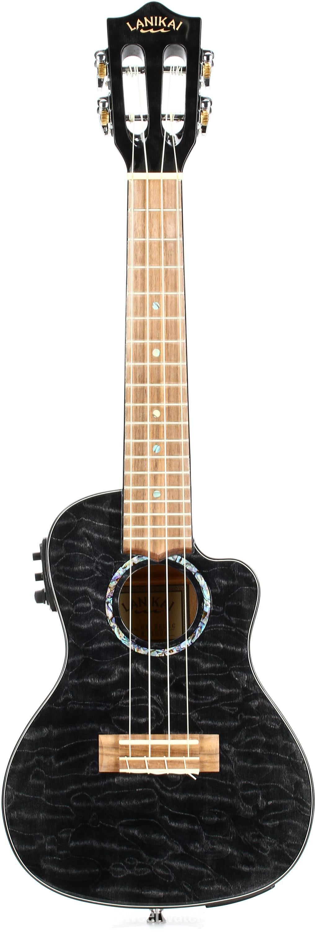 Lanikai QM-BKCEC Concert Ukulele with Cutaway & Electronics - Black Stain