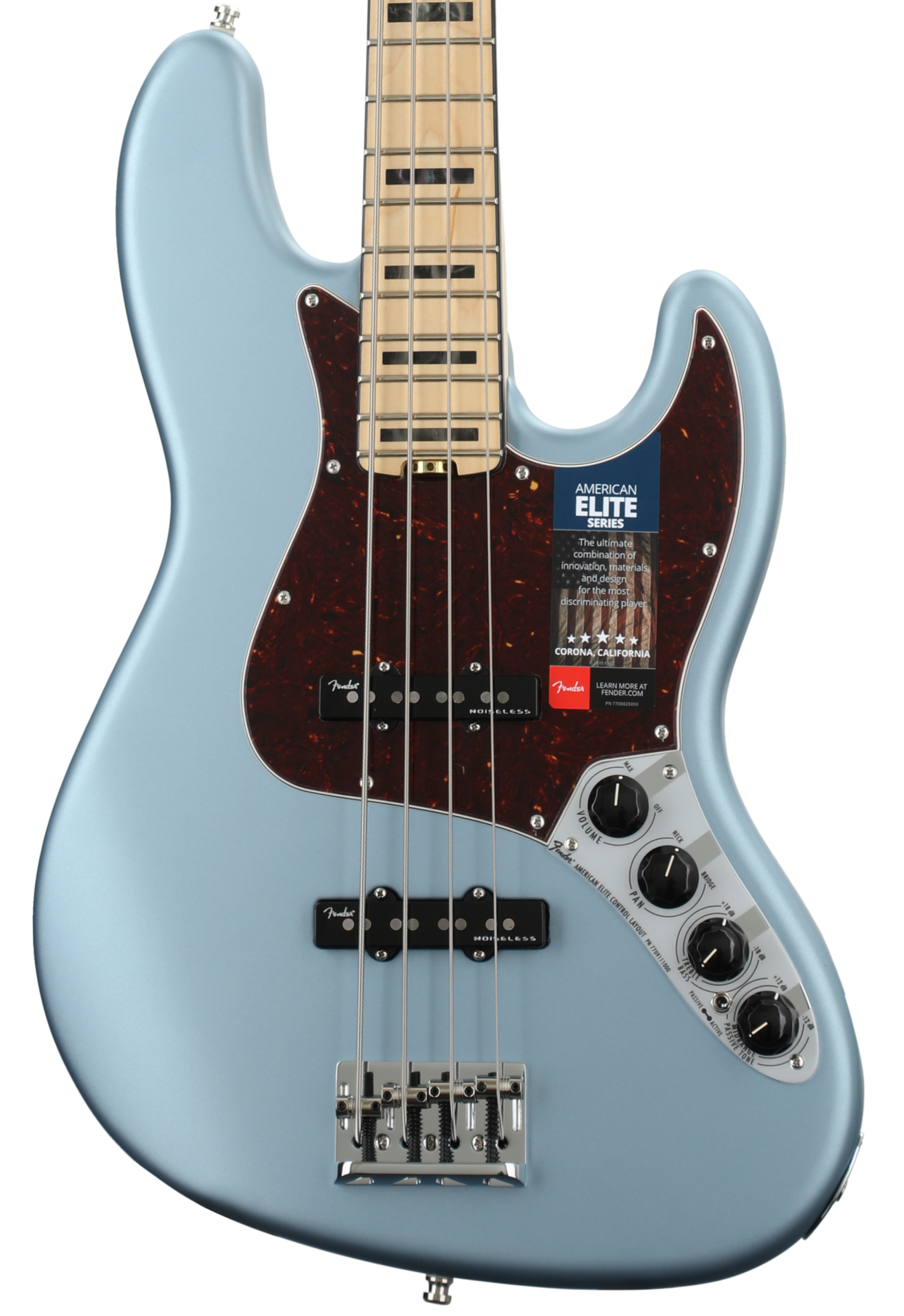 Fender American Elite Jazz Bass - Satin Ice Blue Metallic w/ Maple