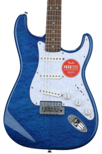 Photo of Squier Affinity Series Stratocaster QMT Electric Guitar - Sapphire Blue Transparent, Sweetwater Exclusive