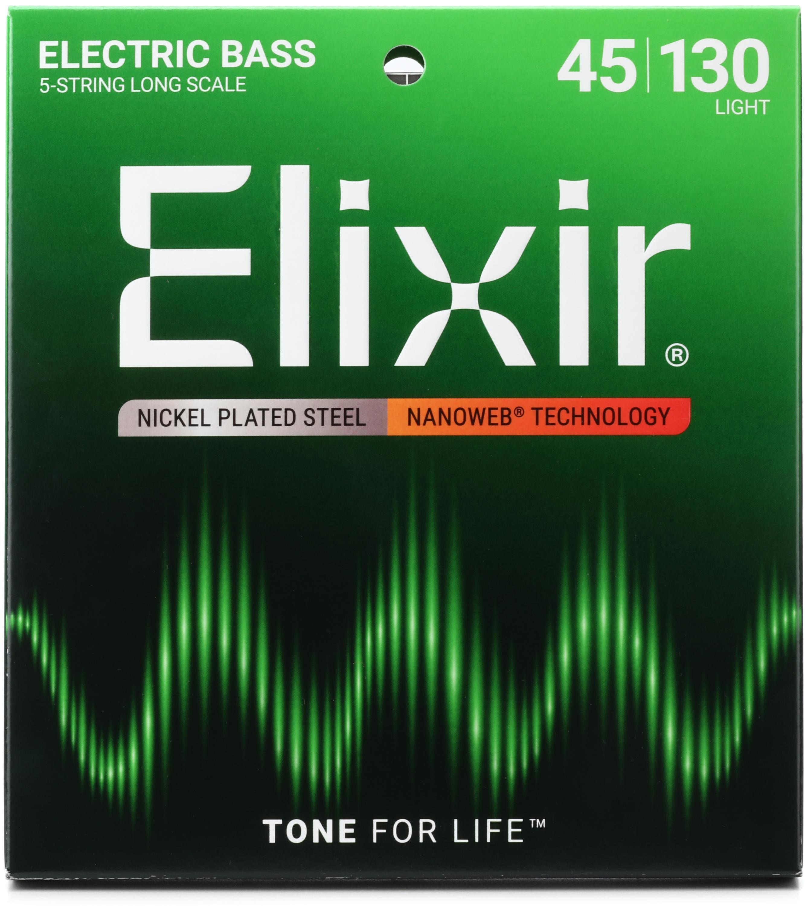 Photo of Elixir Strings 14202 Nanoweb Electric Bass Guitar Strings - .045-.130 Light Long Scale, 5-string