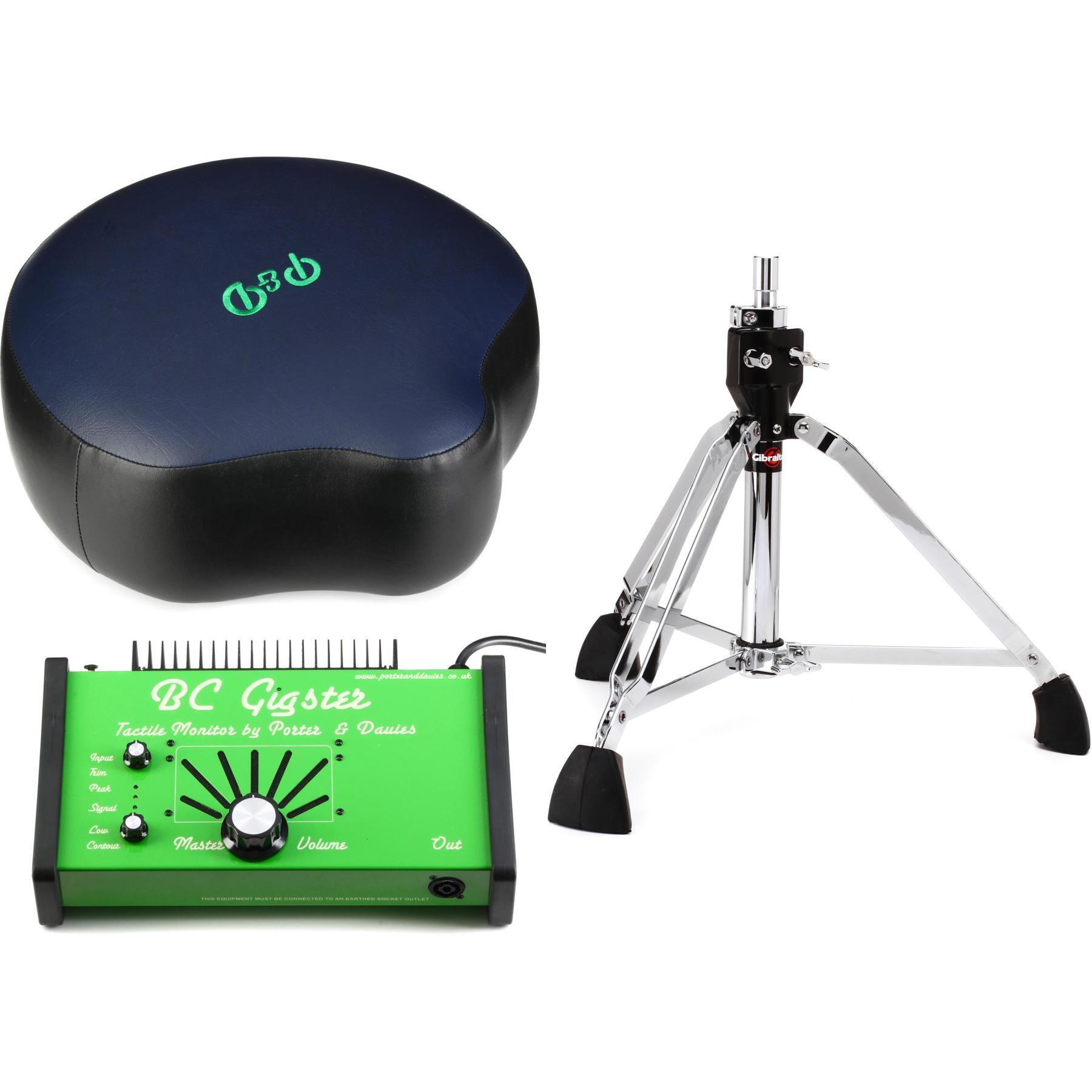 Photo of Porter & Davies Gigster Tactile Drum Monitor with Saddle Throne Top and Double Braced Throne Base - Blue, Sweetwater Exclusive