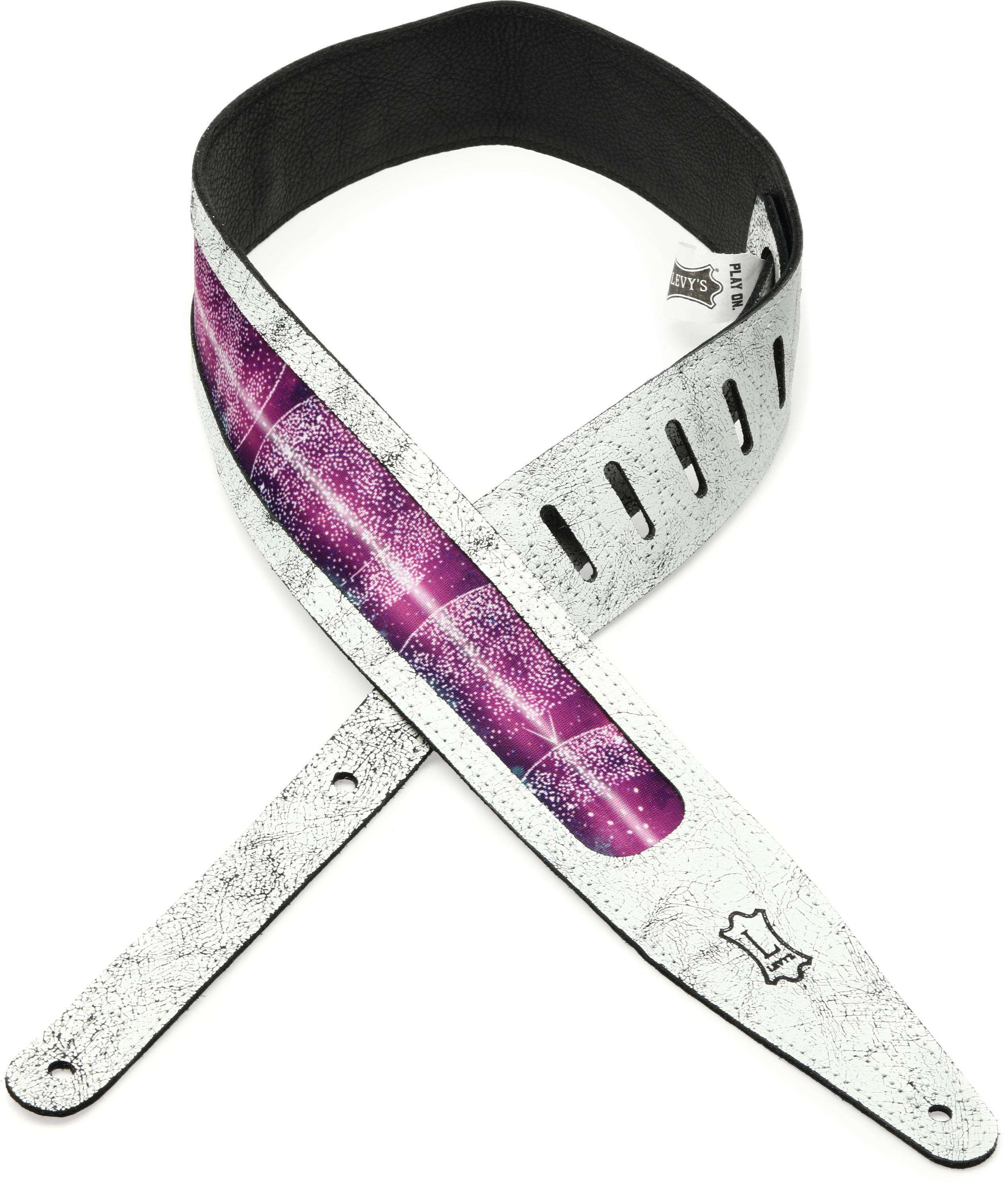 Photo of Levy's MG317ZB-WHT Leather Guitar Strap - Cosmic Print/White