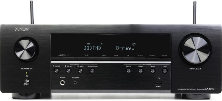 Denon AVR-S670H 75-watt, 5.2-channel 8K A/V Receiver and Polk Speaker 5.1 Home Theater Bundle - Black