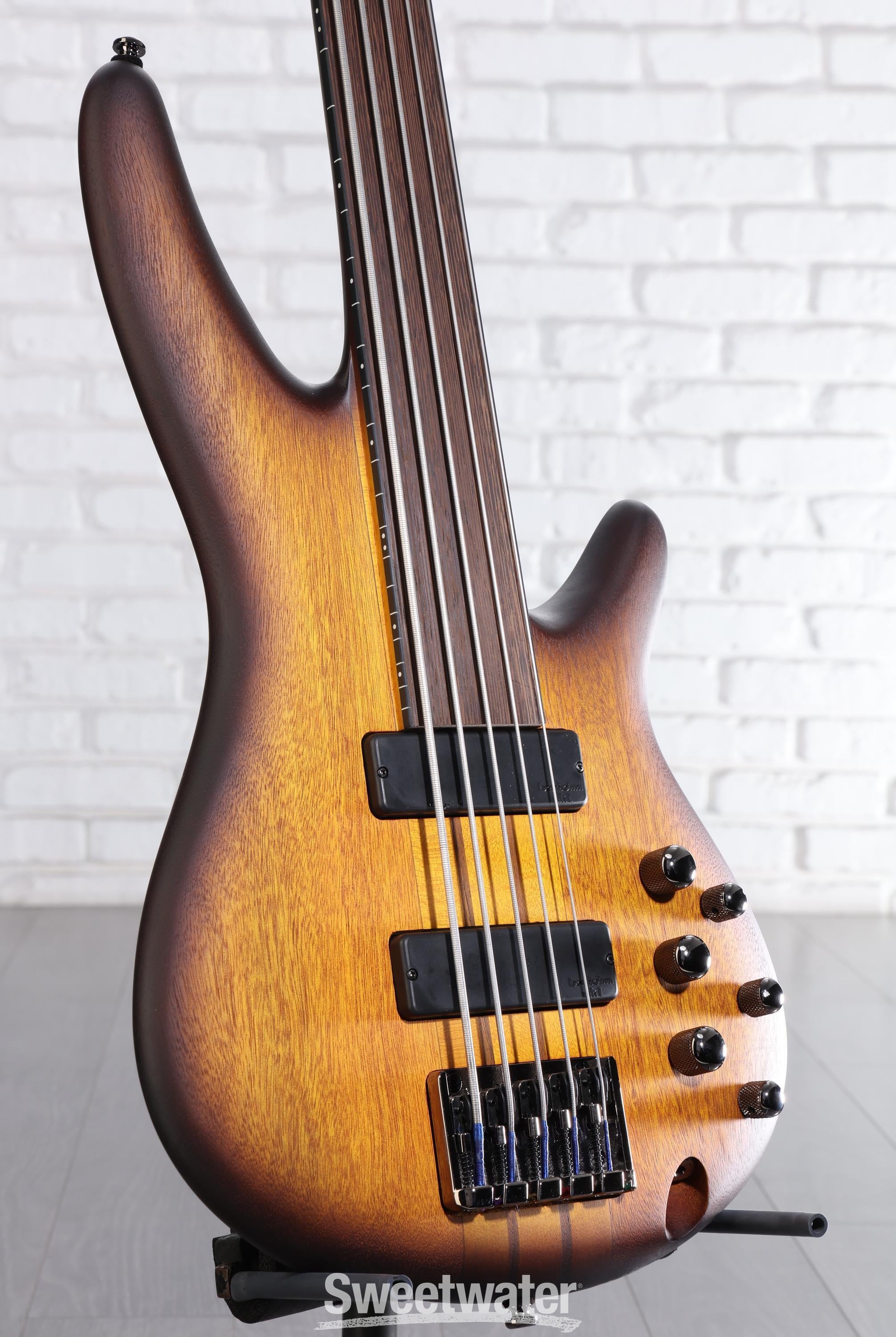 Photo of Ibanez Bass Workshop SRF705 Fretless Bass Guitar - Brown Burst Flat