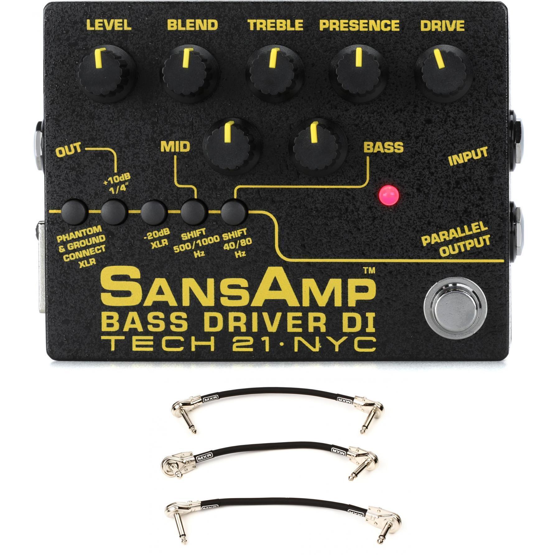 Tech 21 SansAmp Bass Driver DI V2 Pedal with 3 Patch Cables