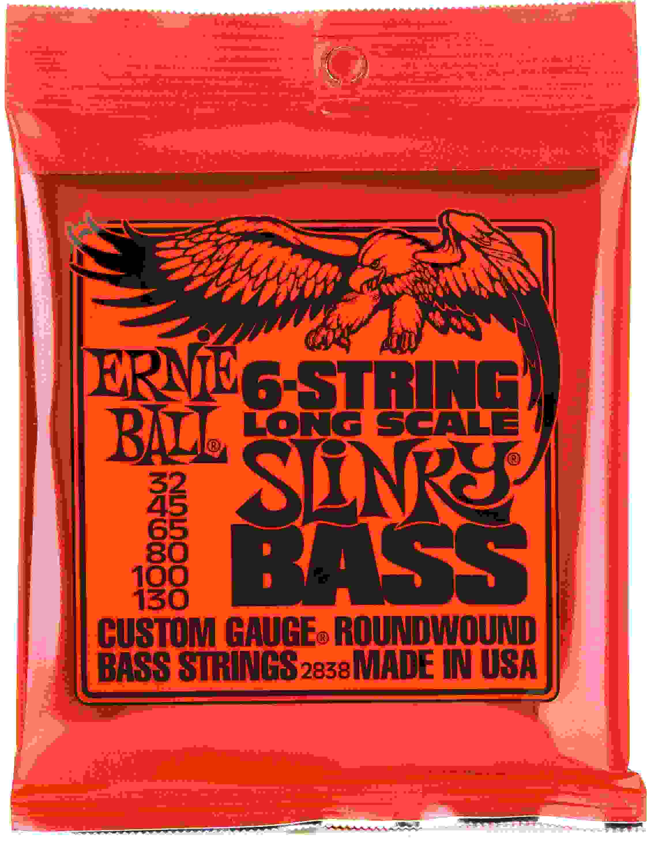 Ernie Ball 2838 Slinky Nickel Wound Electric Bass Guitar Strings - .032-.130 Long Scale 6-string