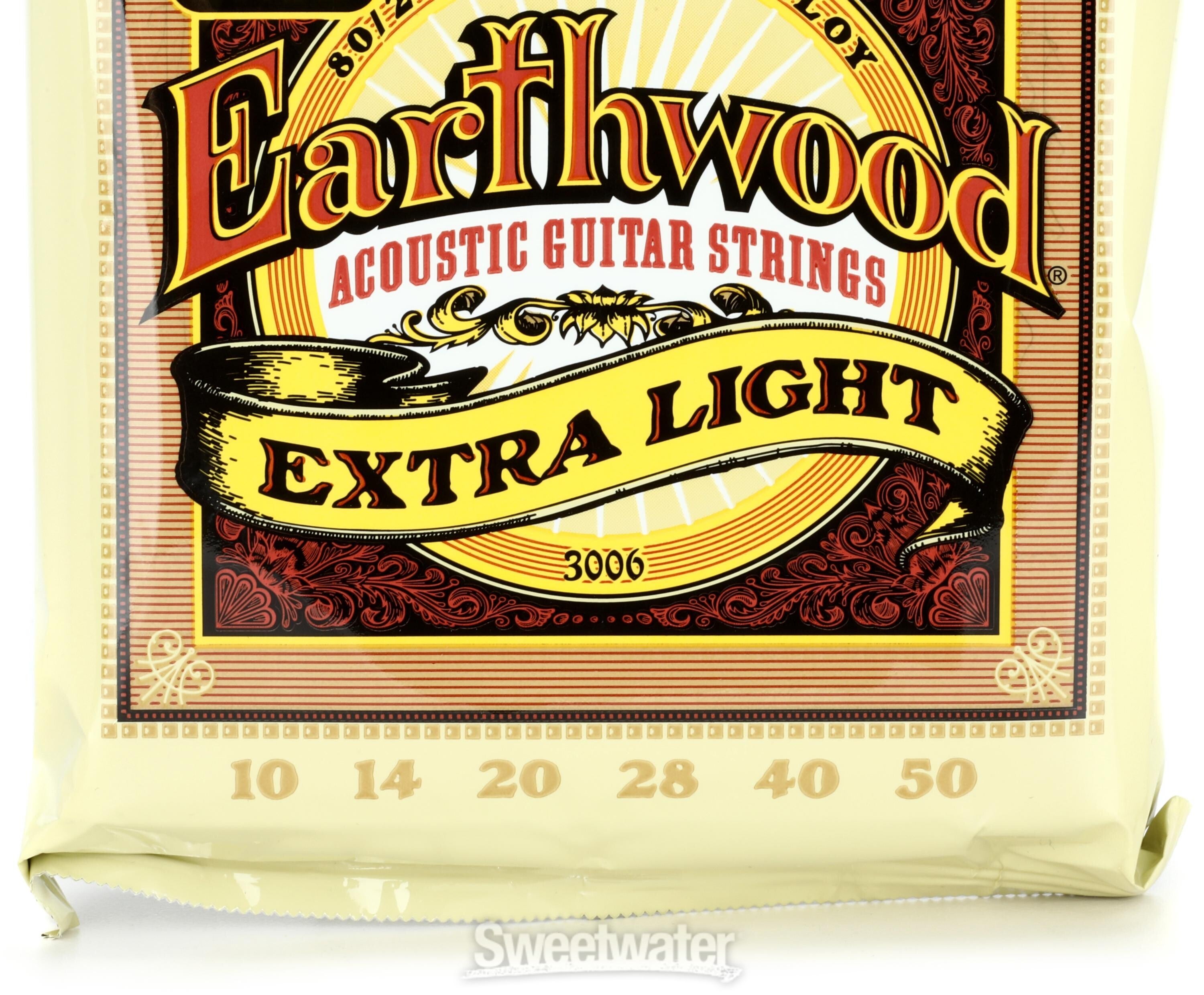 Ernie Ball 3006 Earthwood 80 20 Bronze Acoustic Guitar Strings .010 .050 Extra Light Factory 3 pack