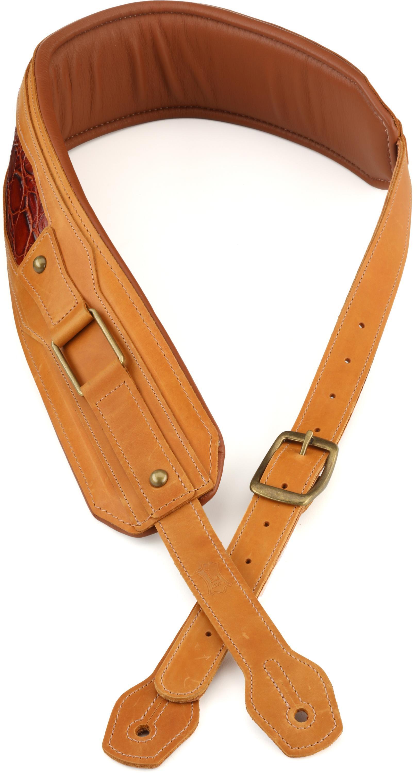 Photo of Levy's Apex Leather Guitar Strap with Padding and Hardware - Tan