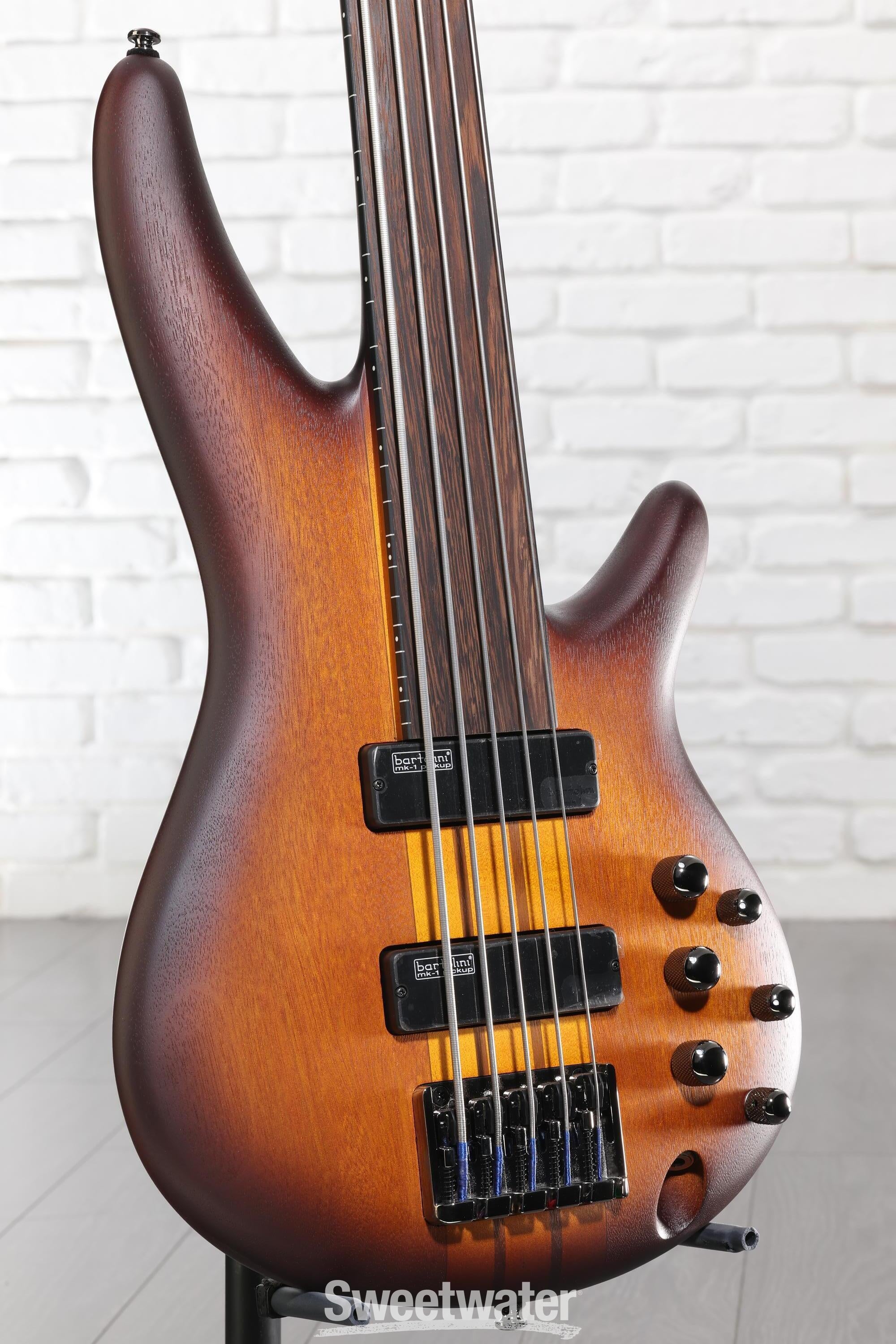 Photo of Ibanez Bass Workshop SRF705 Fretless Bass Guitar - Brown Burst Flat
