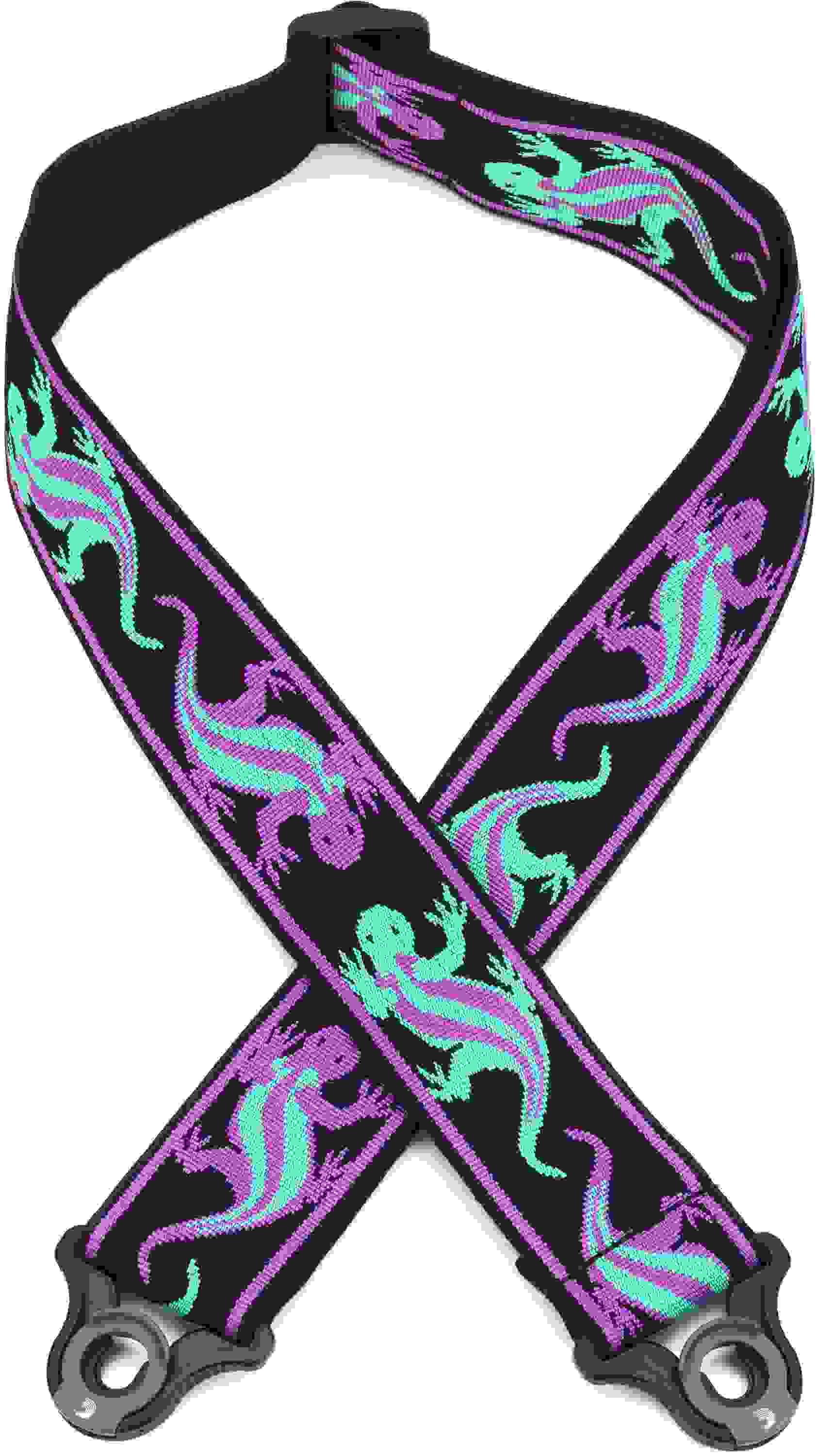 D'Addario Planet Waves Auto Lock Vintage Guitar Strap - Lizards Green/Purple