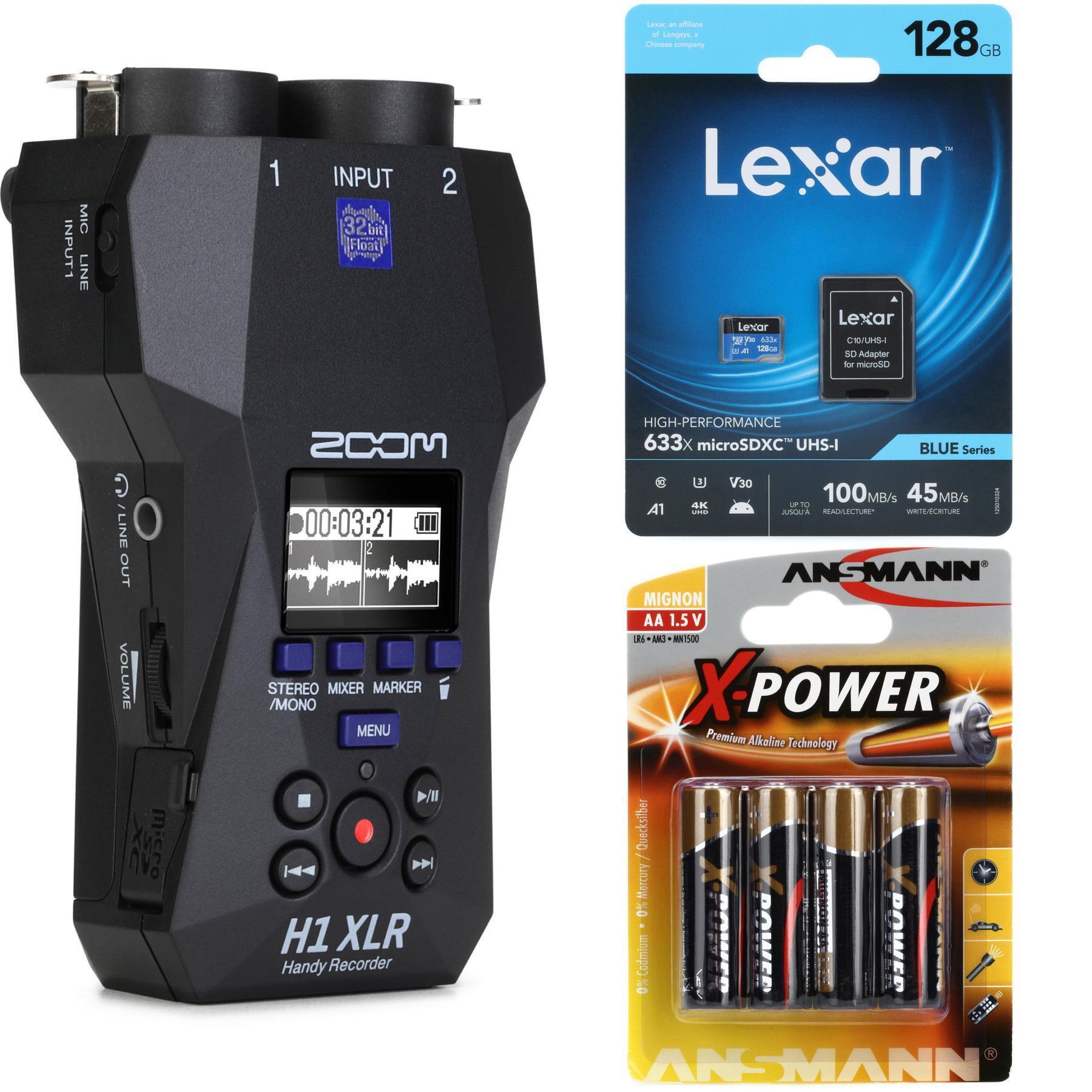 Zoom H1 XLR Portable Recorder with MicroSDXC Card and Batteries