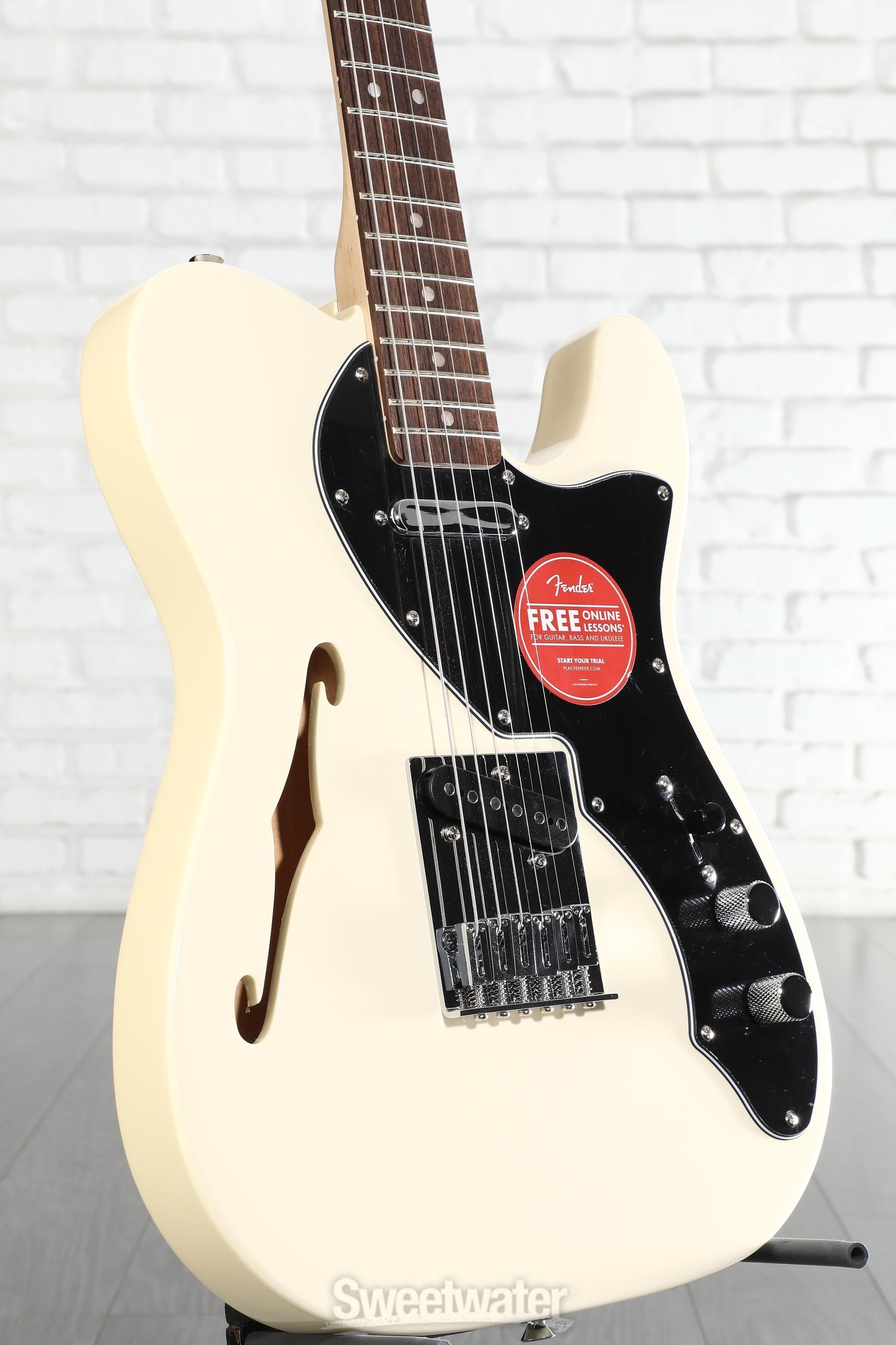Photo of Squier Affinity Series Telecaster Thinline Electric Guitar - Olympic White with Laurel Fingerboard