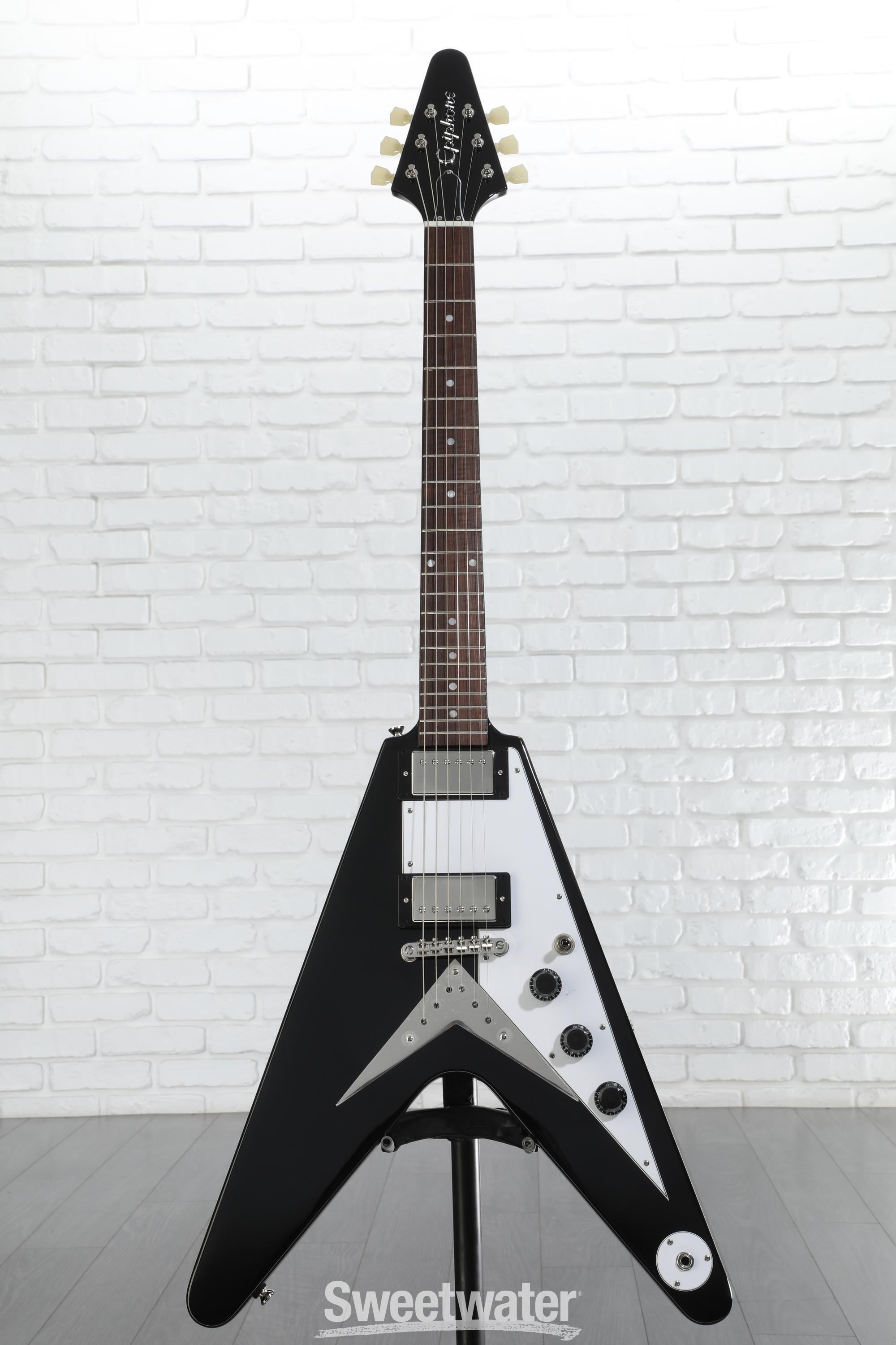 EPIPHONE ( エピフォン ) Flying V Ebony Epiphone Flying V Electric Guitar - Ebony | Sweetwater