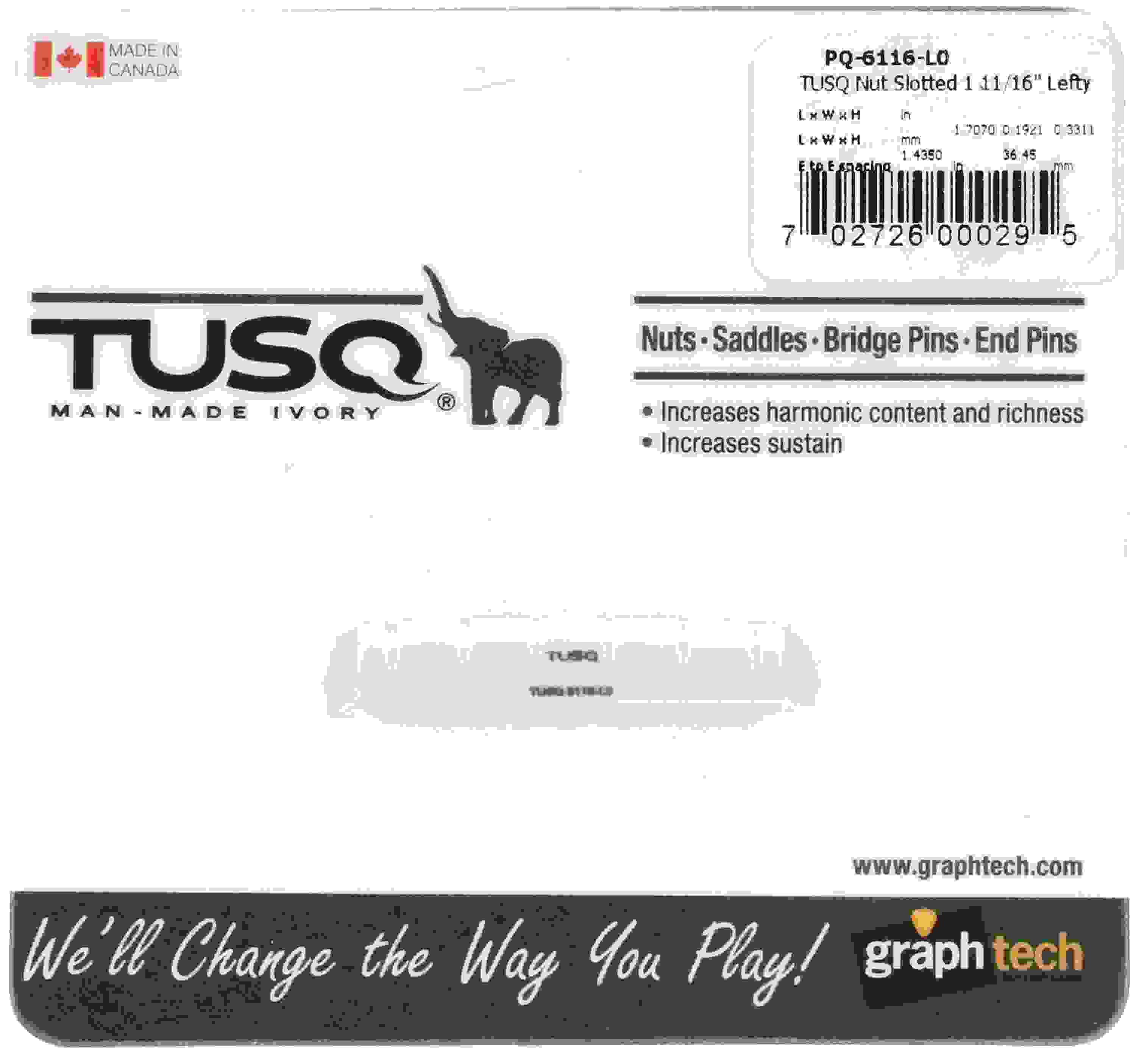 Graph Tech PQ-6116-L0 TUSQ Slotted 1 11/16-inch Left-handed Guitar Nut