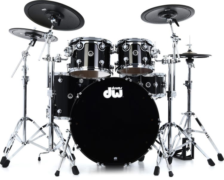 DW DWe 5-piece Shell Pack w/ Hardware and Electronic Cymbal Bundle - Piano Black Gloss, Sweetwater Exclusive