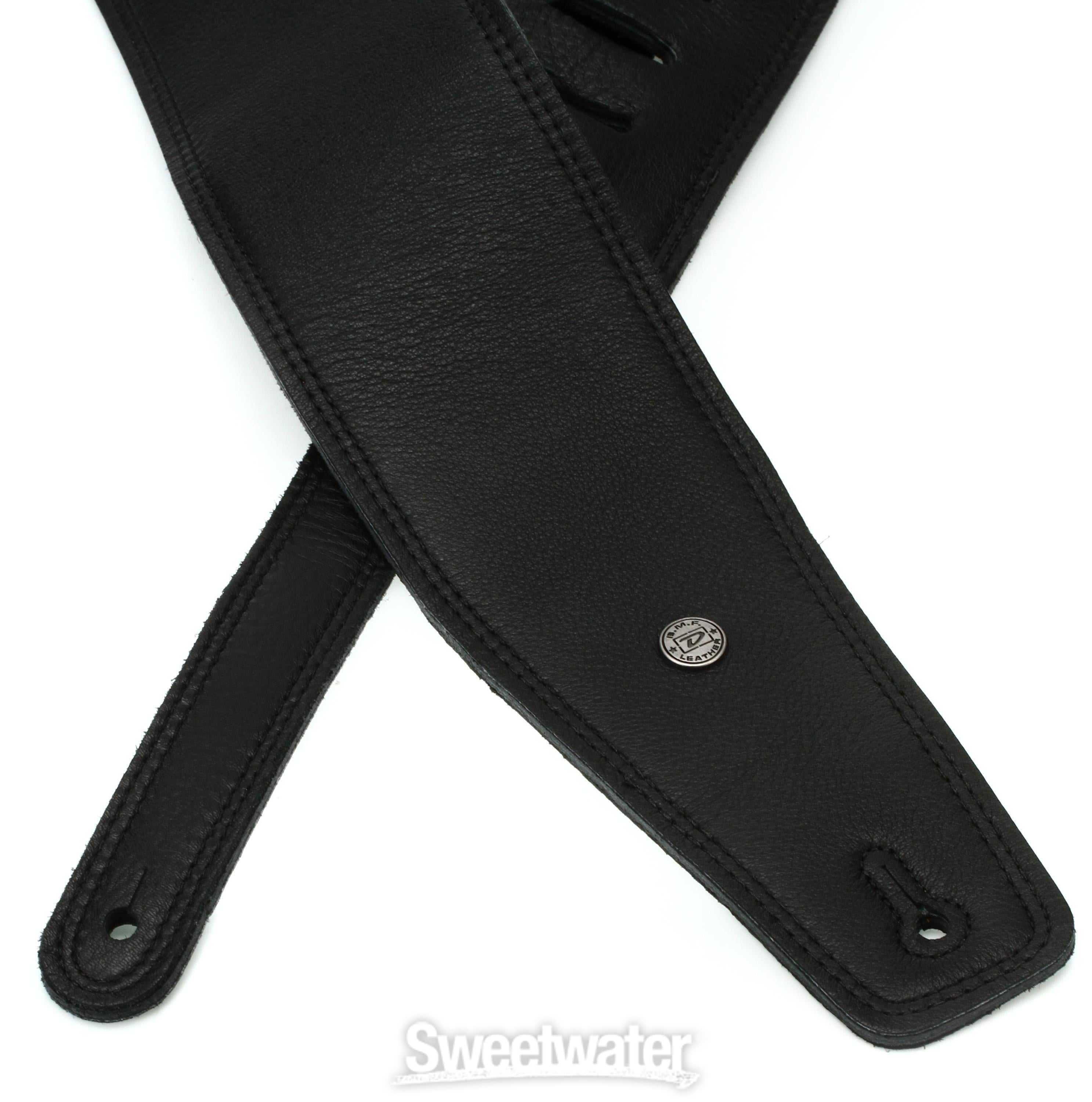 Dunlop BMF Leather Deluxe Guitar Strap - Black Leather with Brass