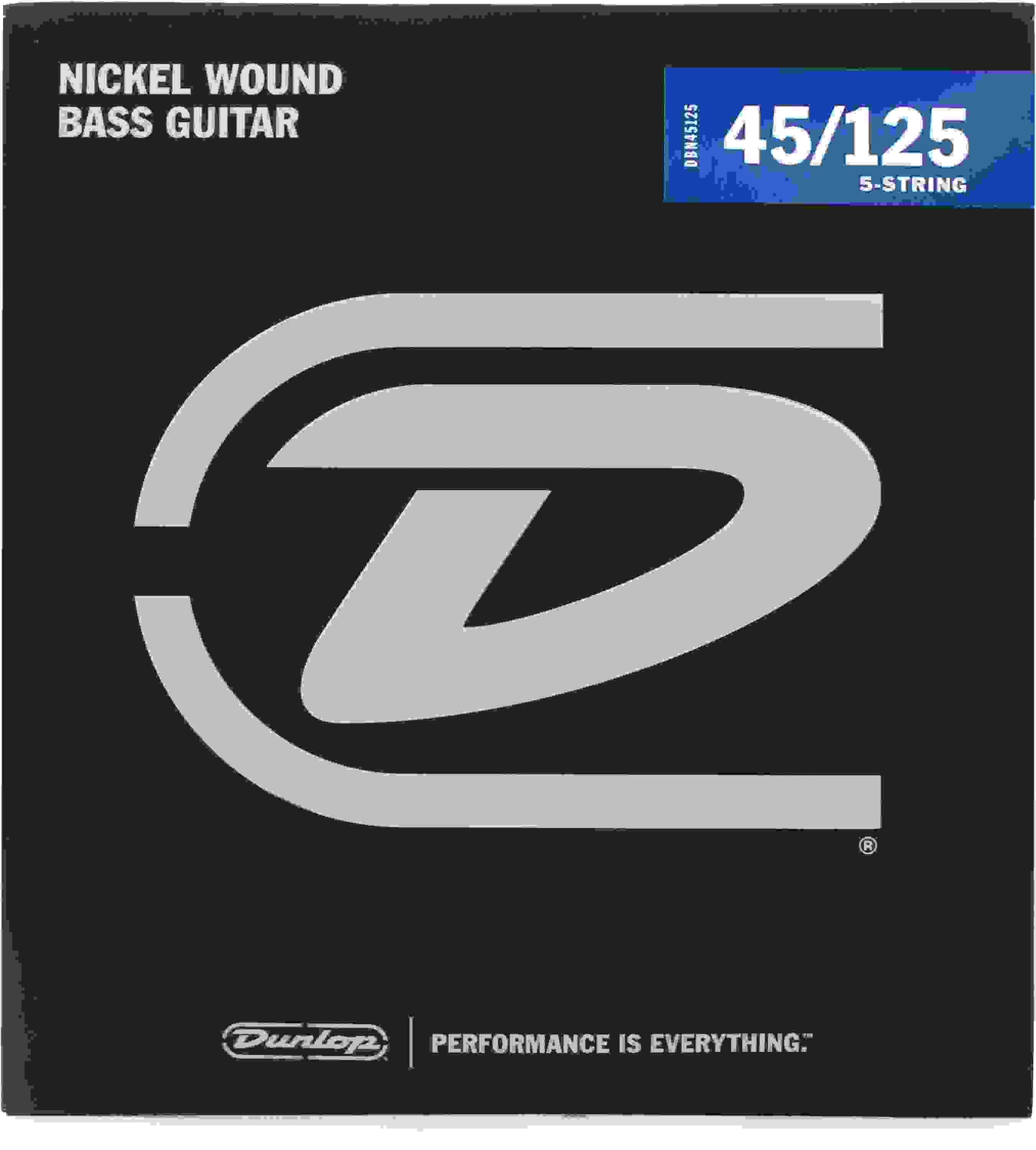 Dunlop DBN45125 Nickel Wound Steel Bass Guitar Strings - .045-.125 Medium 5-string