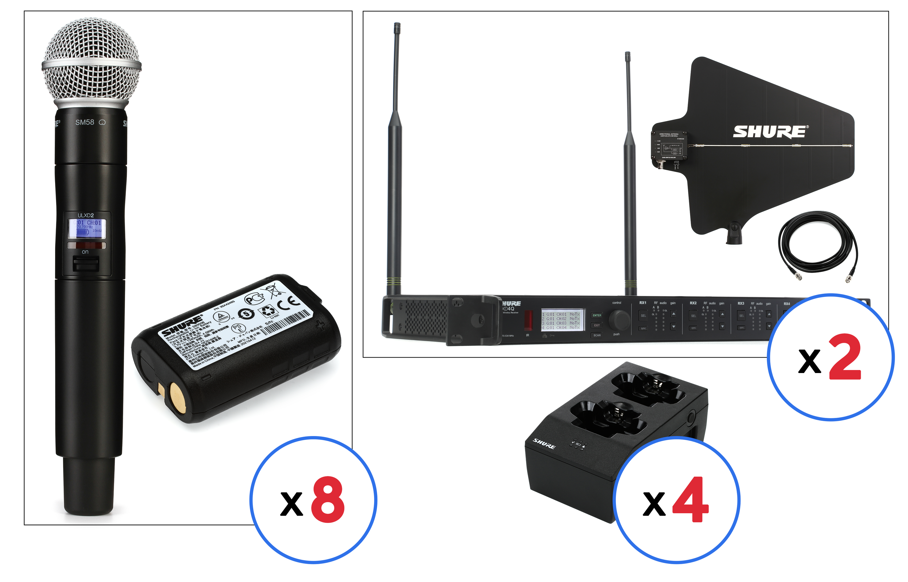 Shure ULXD4Q 8-channel Handheld Wireless Bundle - G50 Band