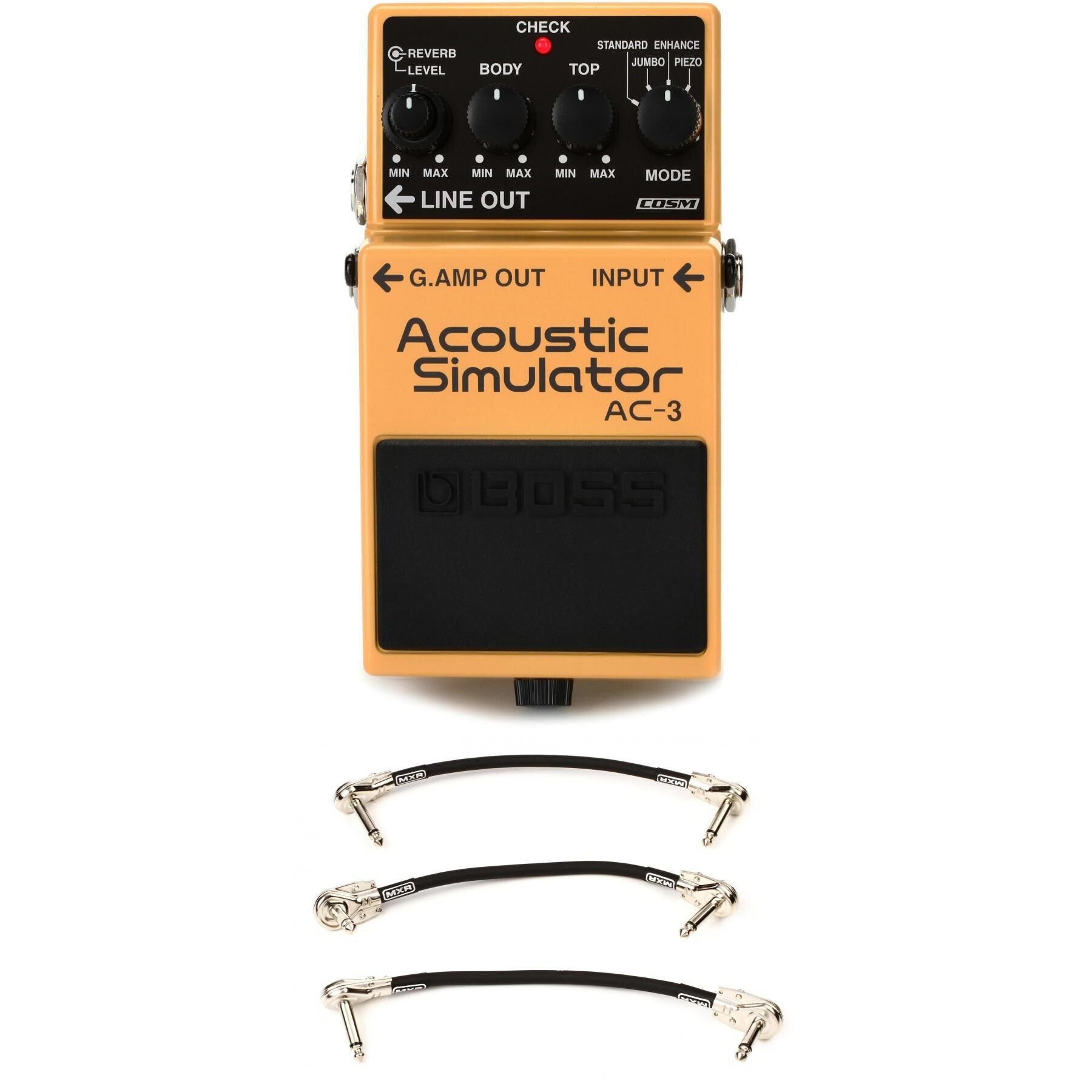 Boss AC-3 Acoustic Simulator Pedal with 3 Patch Cables | Sweetwater