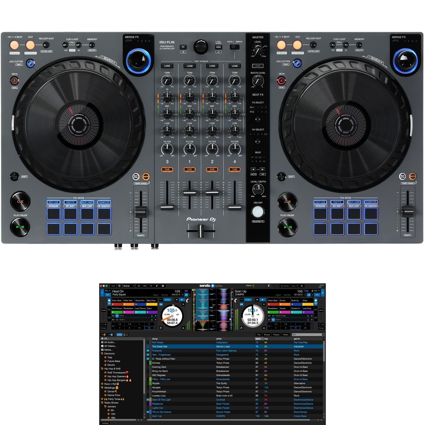 Pioneer DJ DDJ-FLX6 4-deck Rekordbox and Serato DJ Controller with 