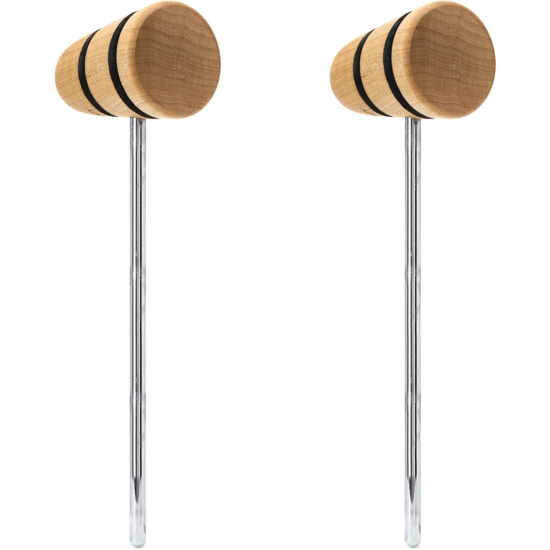 パーカッション・打楽器 Leather Beater[Medium] + Wood L Beater Low Boy Wood Bass Drum Beater - Natural with Black Stripes