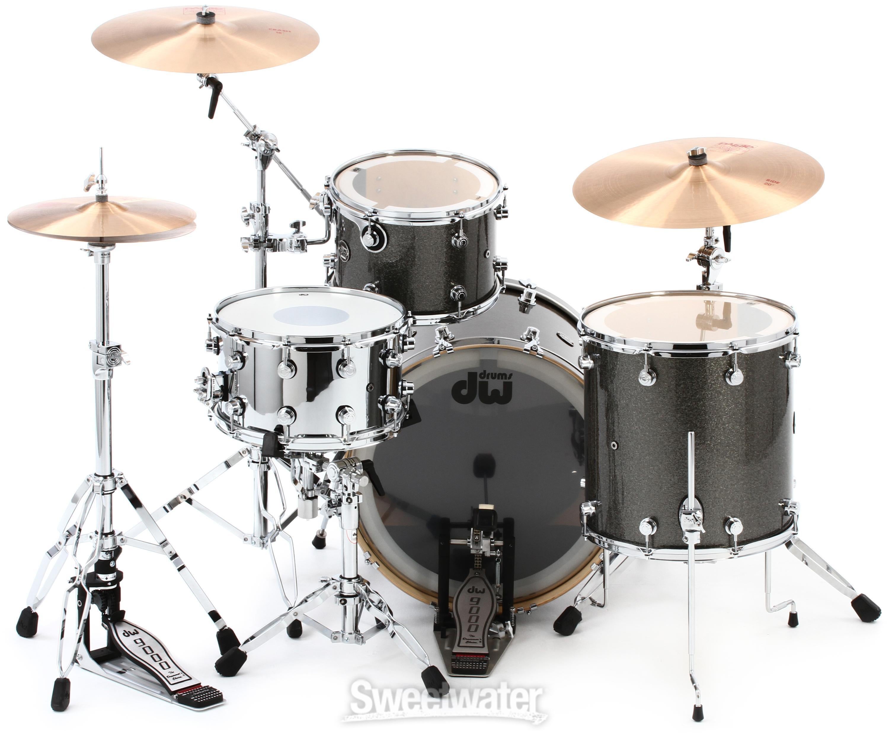 DW Performance Series 3-piece Shell Pack with 22 inch Bass Drum - Pewter  Sparkle FinishPly