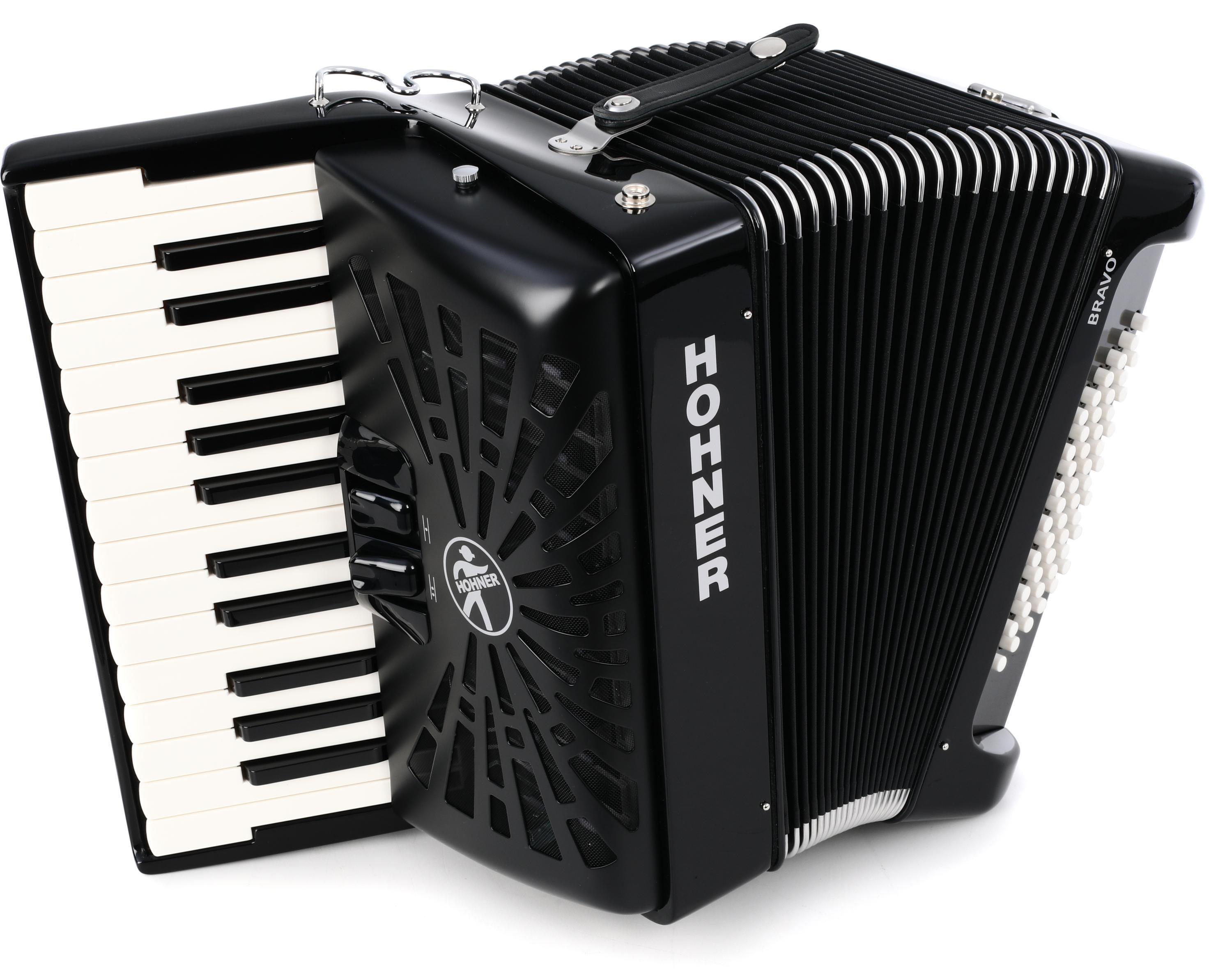 Hohner Bravo II 48 Chromatic Piano Key Accordion - Jet Black