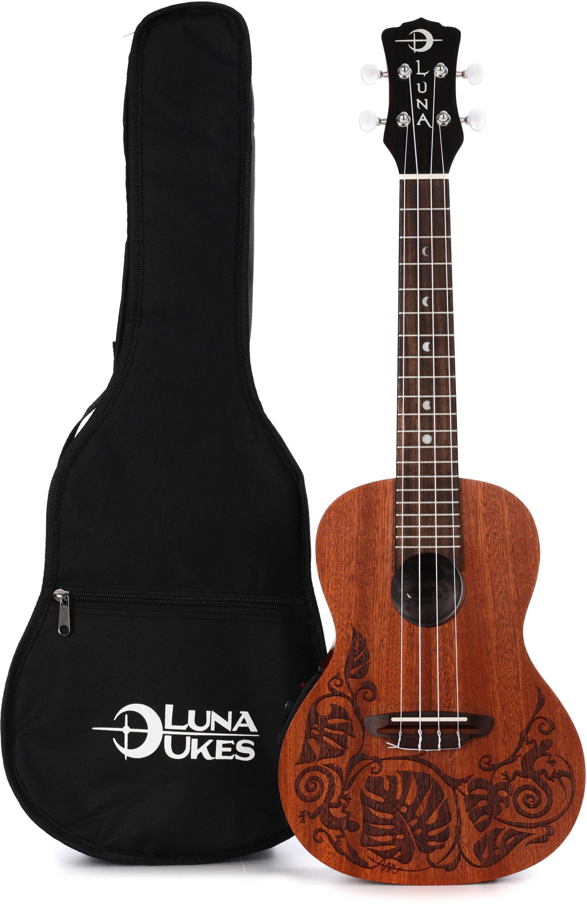 Luna Lizard Mahogany Concert Ukulele A/E - Satin Natural | Sweetwater