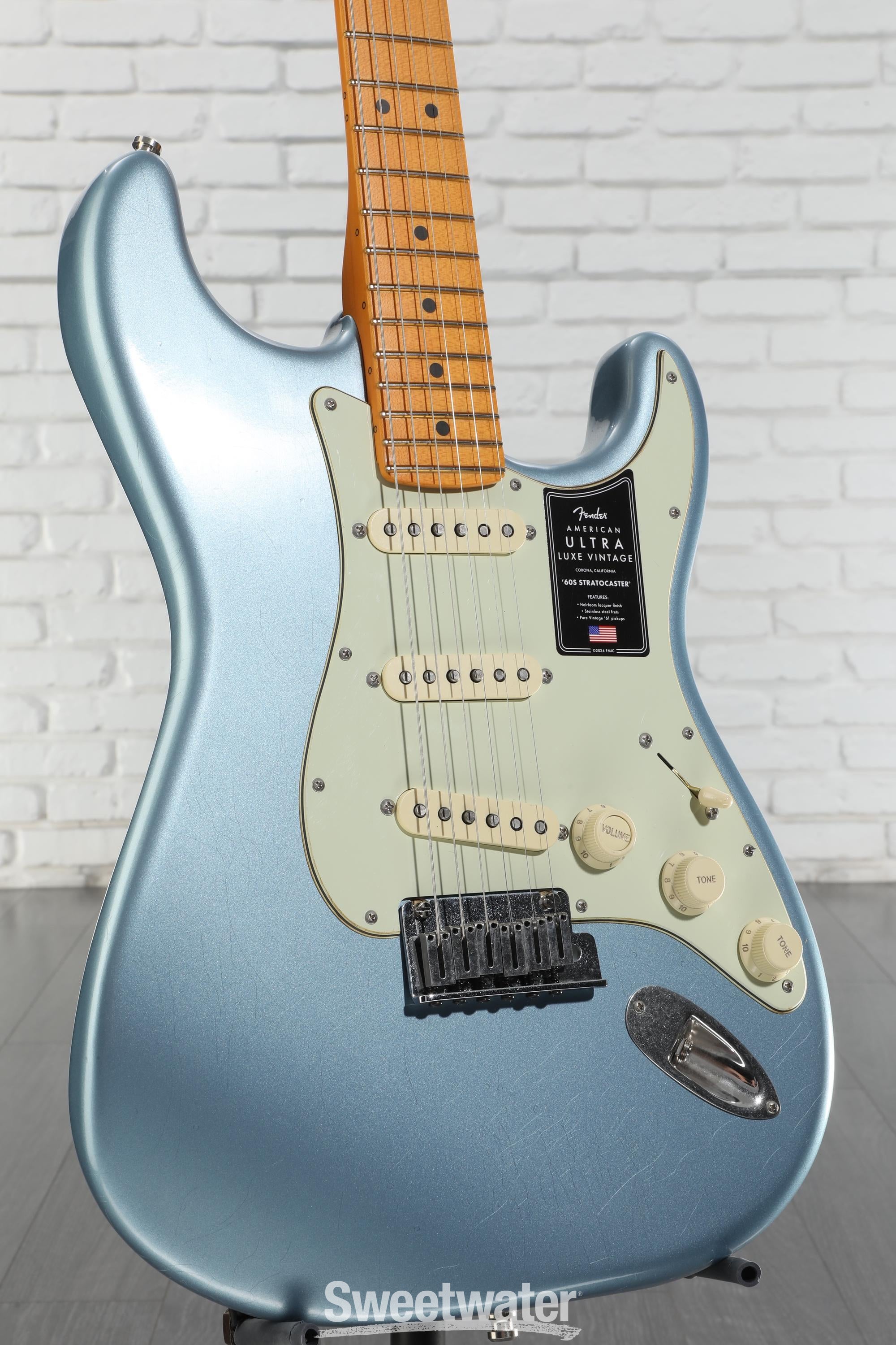 Fender American Ultra Luxe Vintage '60s Stratocaster Electric Guitar - Ice Blue Metallic, Heirloom Lacquer, Sweetwater Exclusive