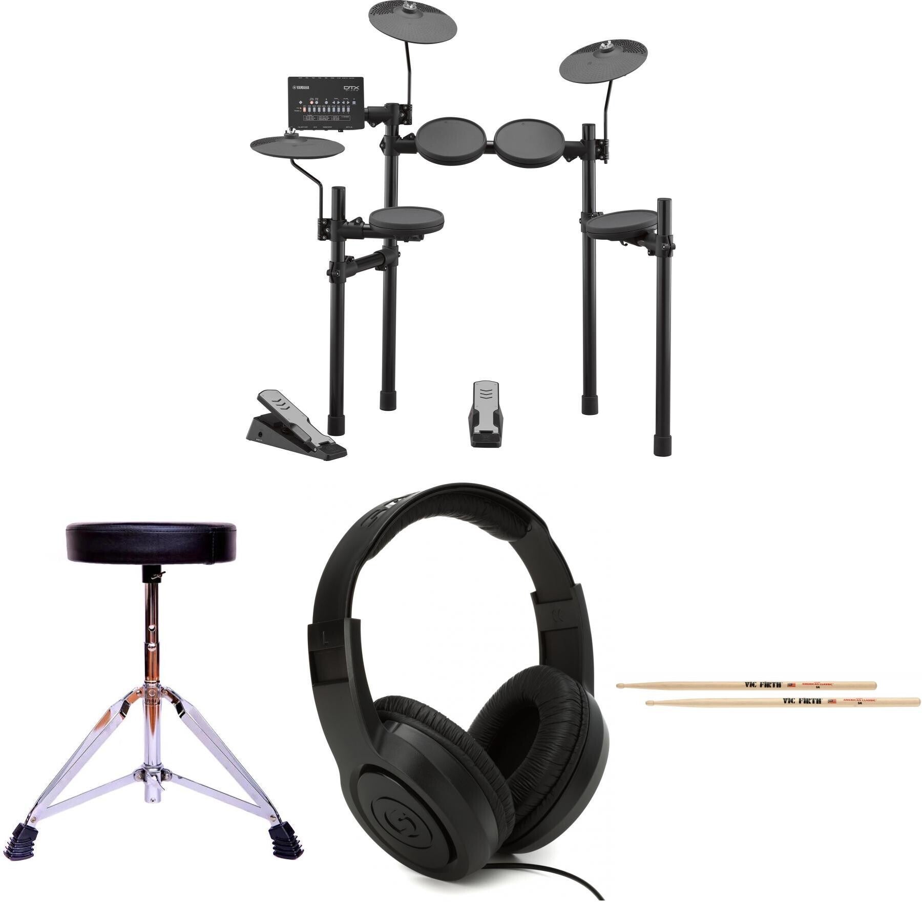 Yamaha DTX402K Electronic Drum Set Essentials and Headphones Bundle