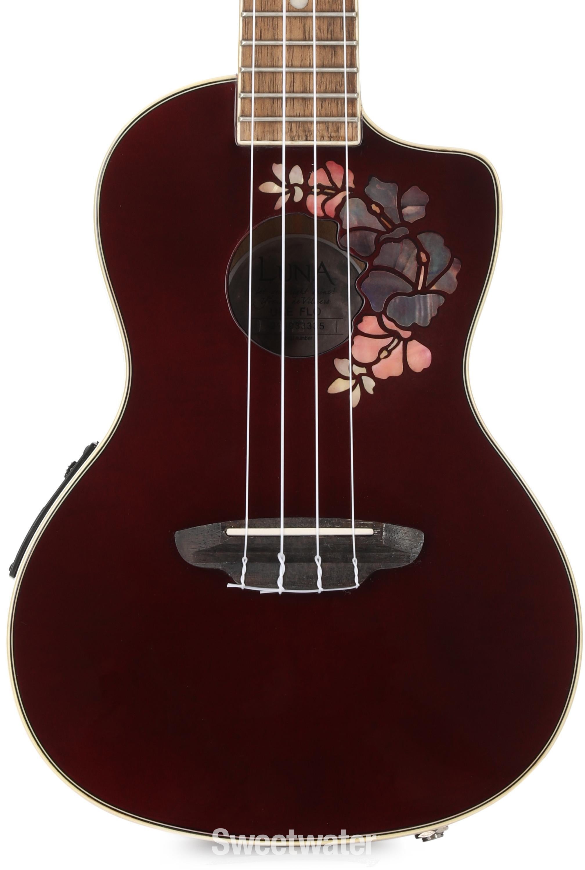 Luna Flora Concert Ukulele - Transparent Merlot | Sweetwater