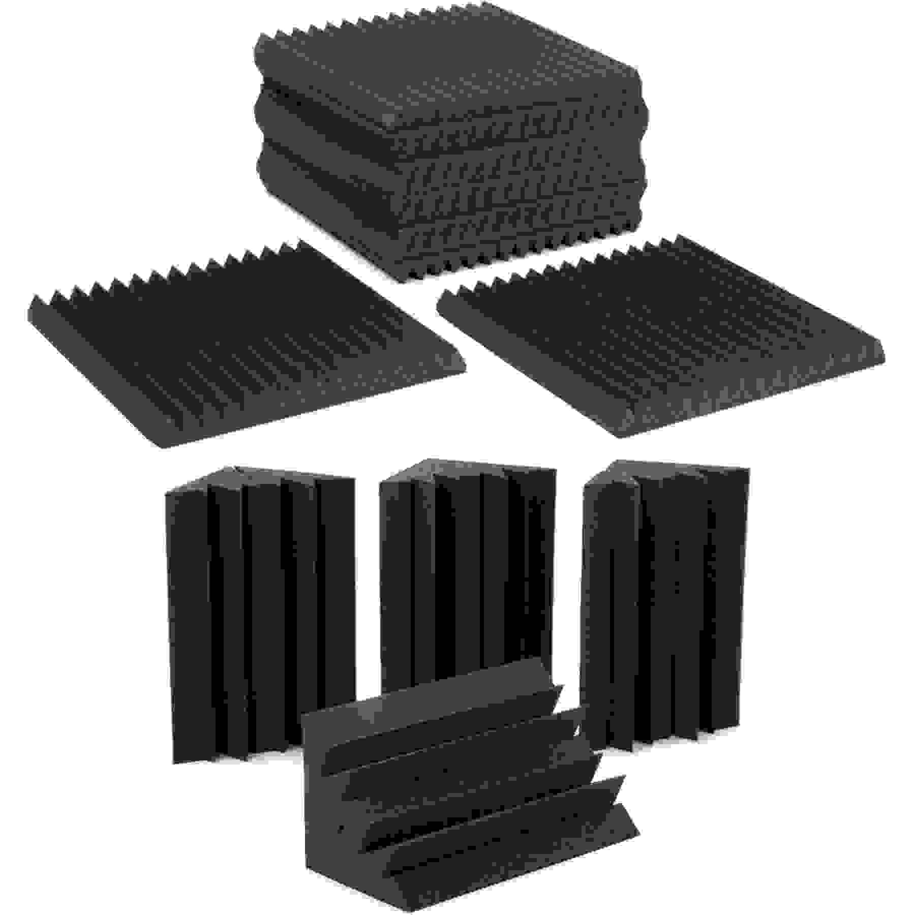 Auralex 2 inch Studiofoam Wedges 2x2 foot Acoustic Panel 12-pack and Bass Trap 4-pack - Charcoal