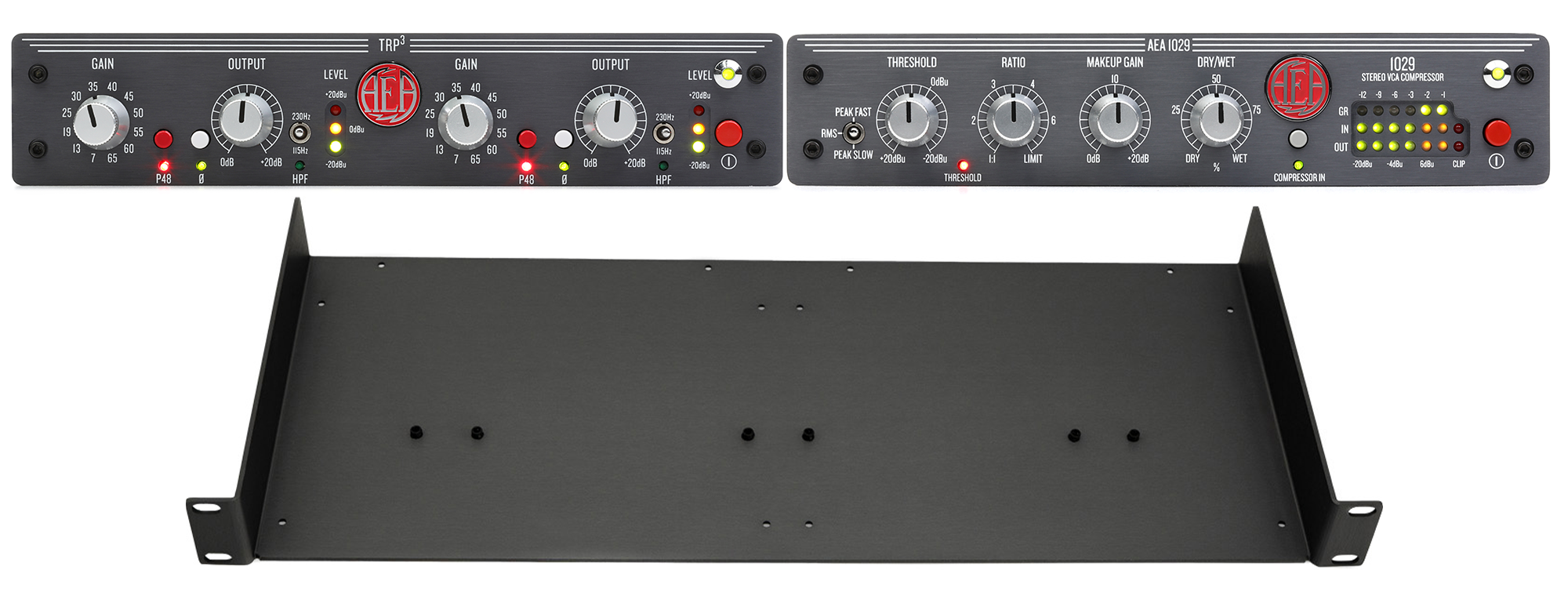 Photo of AEA TRP3 2-channel Microphone Preamp and 1029 Stereo VCA Compressor with Rack Tray