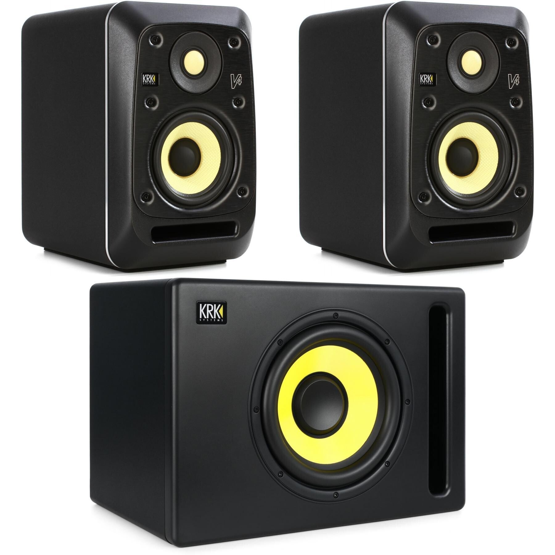 KRK V4 S4 4-inch Powered Studio Monitor Pair With S10.4 10-inch Powered  Studio Subwoofer Bundle