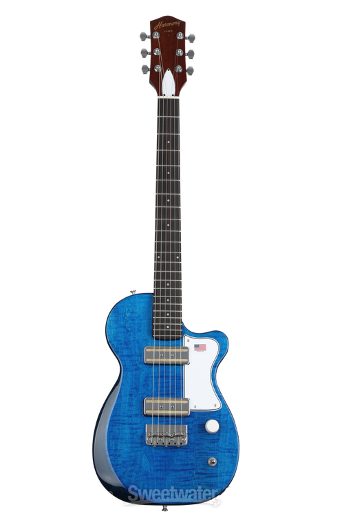 Harmony Juno Flame Maple Electric Guitar - Transparent Blue