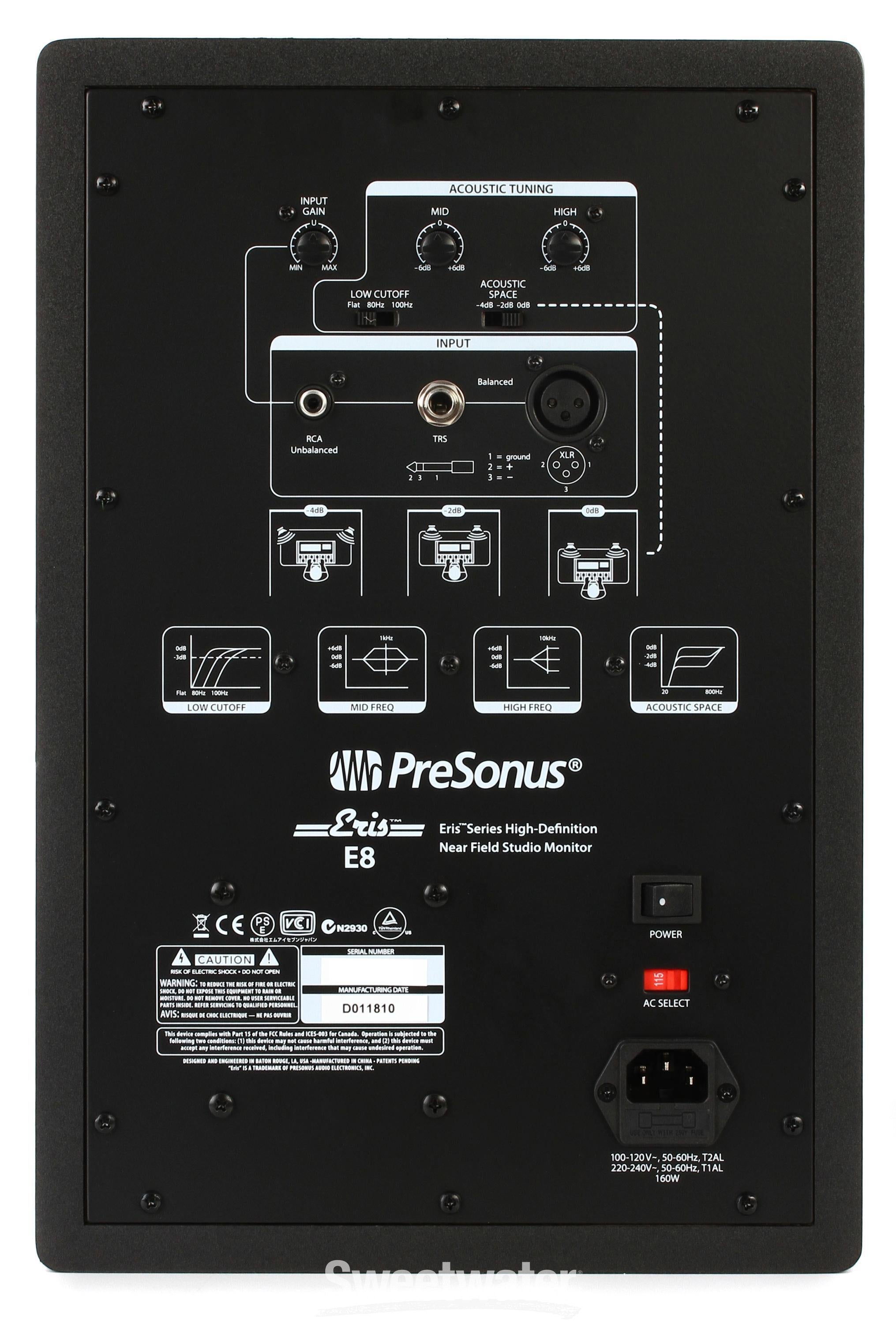 PreSonus Eris E 8 XT 8インチPowered Studio Monitor 8 (Woven