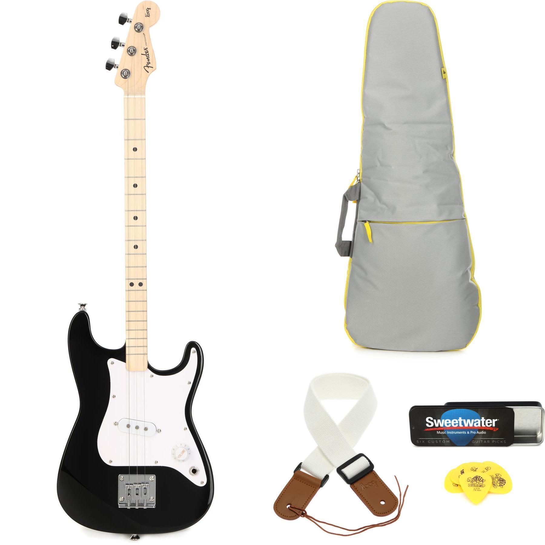Loog Guitars Fender X Stratocaster Electric Guitar Essentials Bundle Black Sweetwater