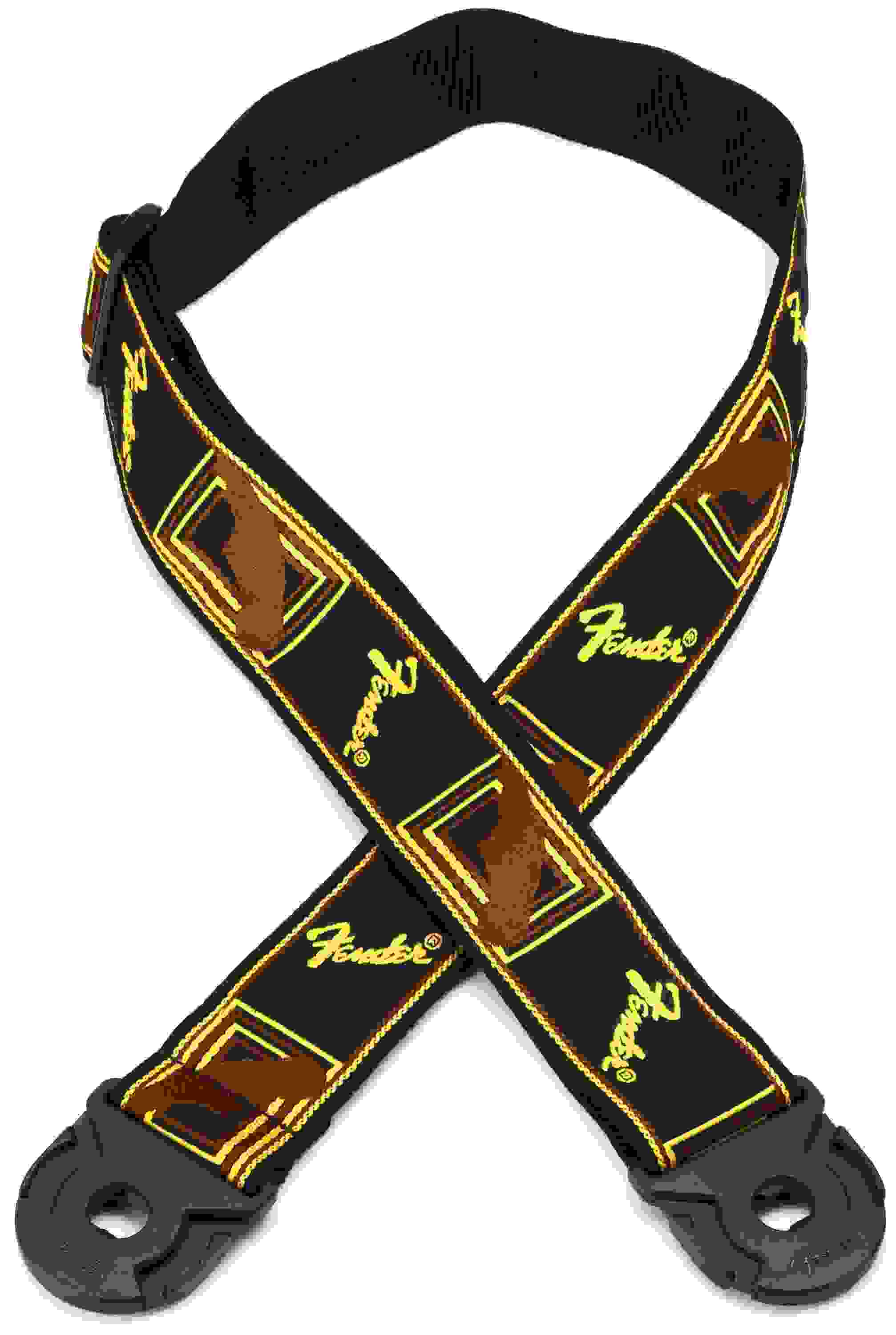 Fender Quick Grip Locking End Guitar Strap - Black Yellow and Brown