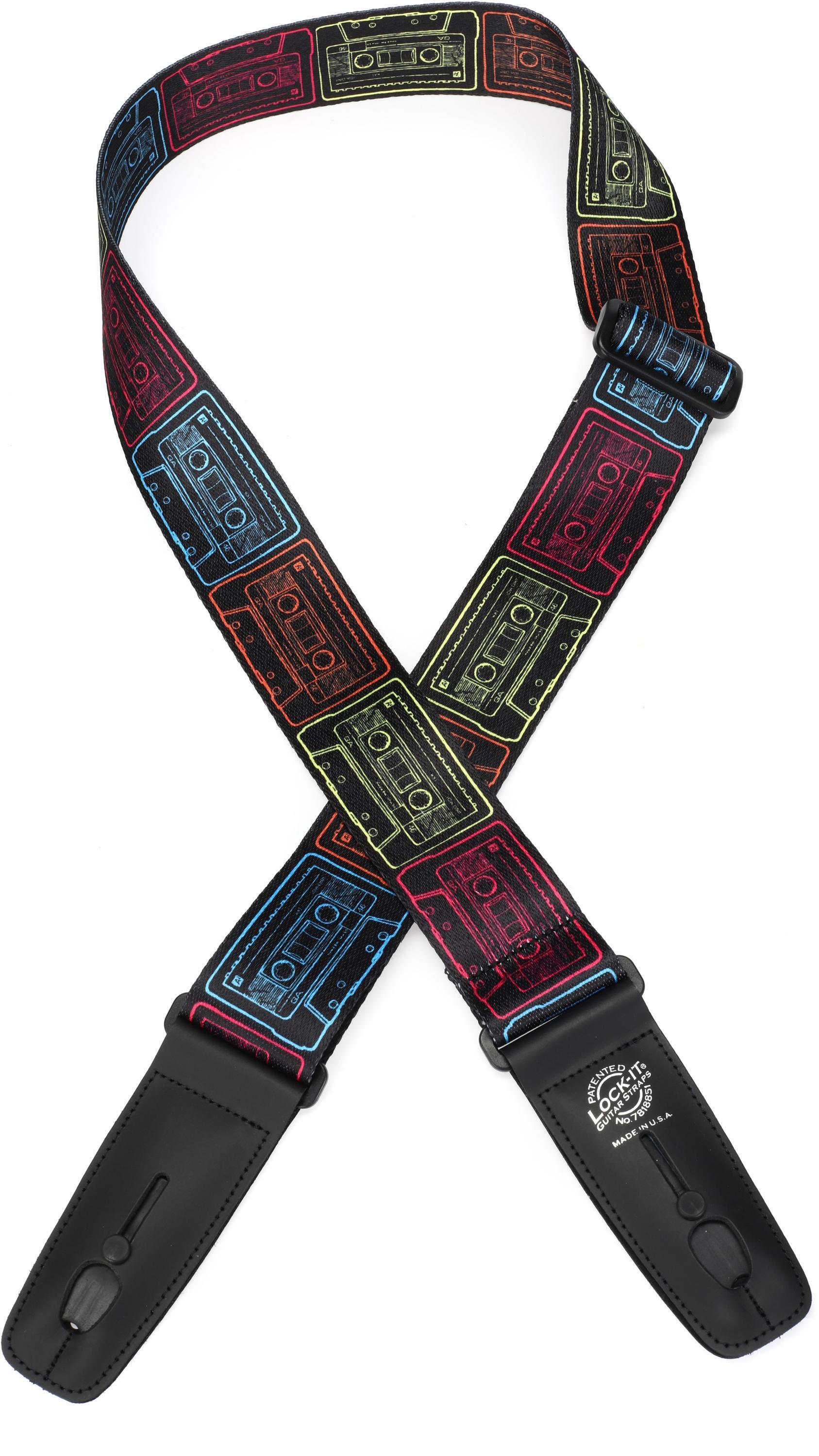 LockIt Straps Plush Poly Guitar Strap Vivid Cassettes Sweetwater