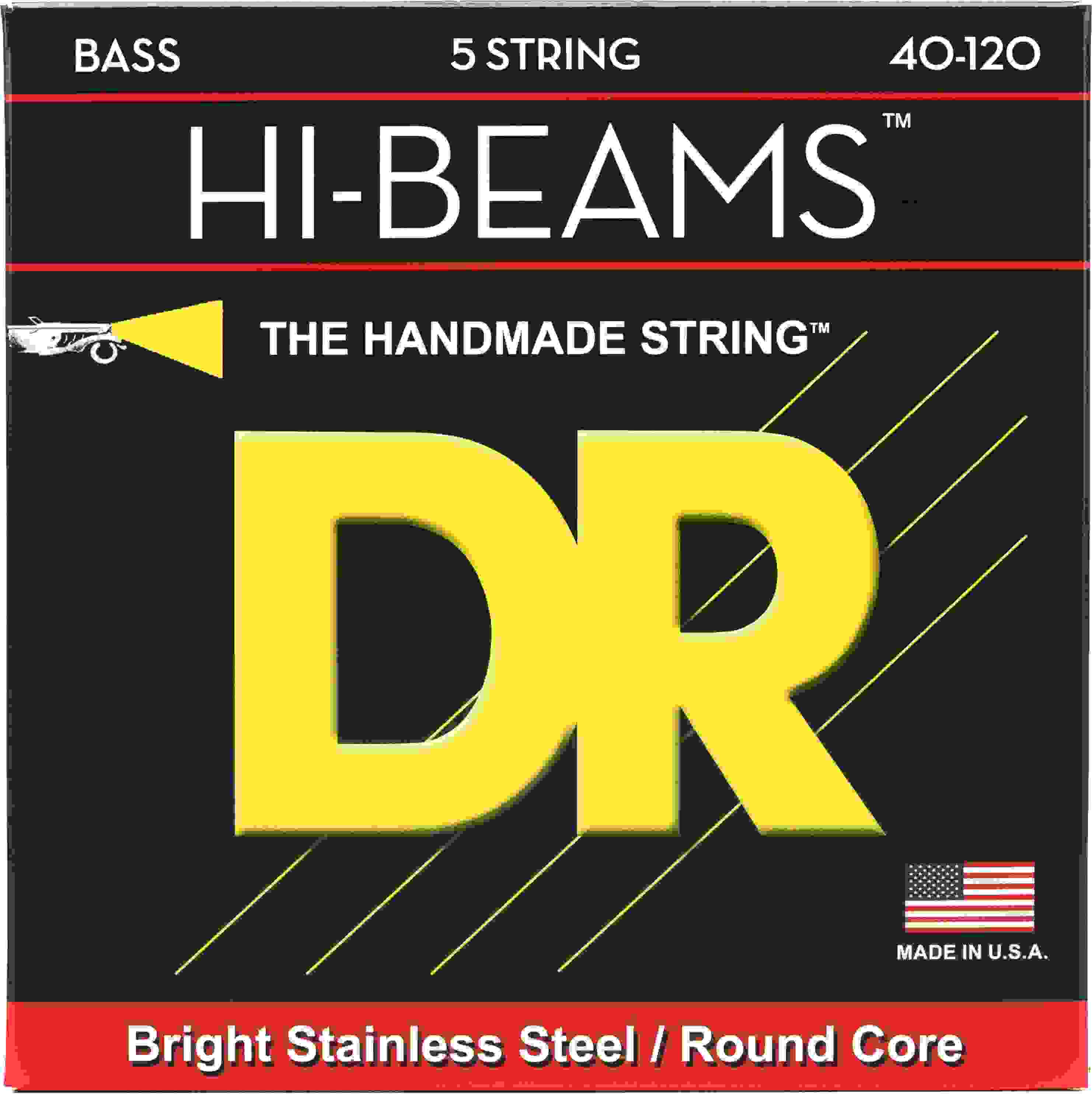 DR Strings LR5-40 Hi-Beam Stainless Steel Bass Guitar Strings - .040-.120 Light