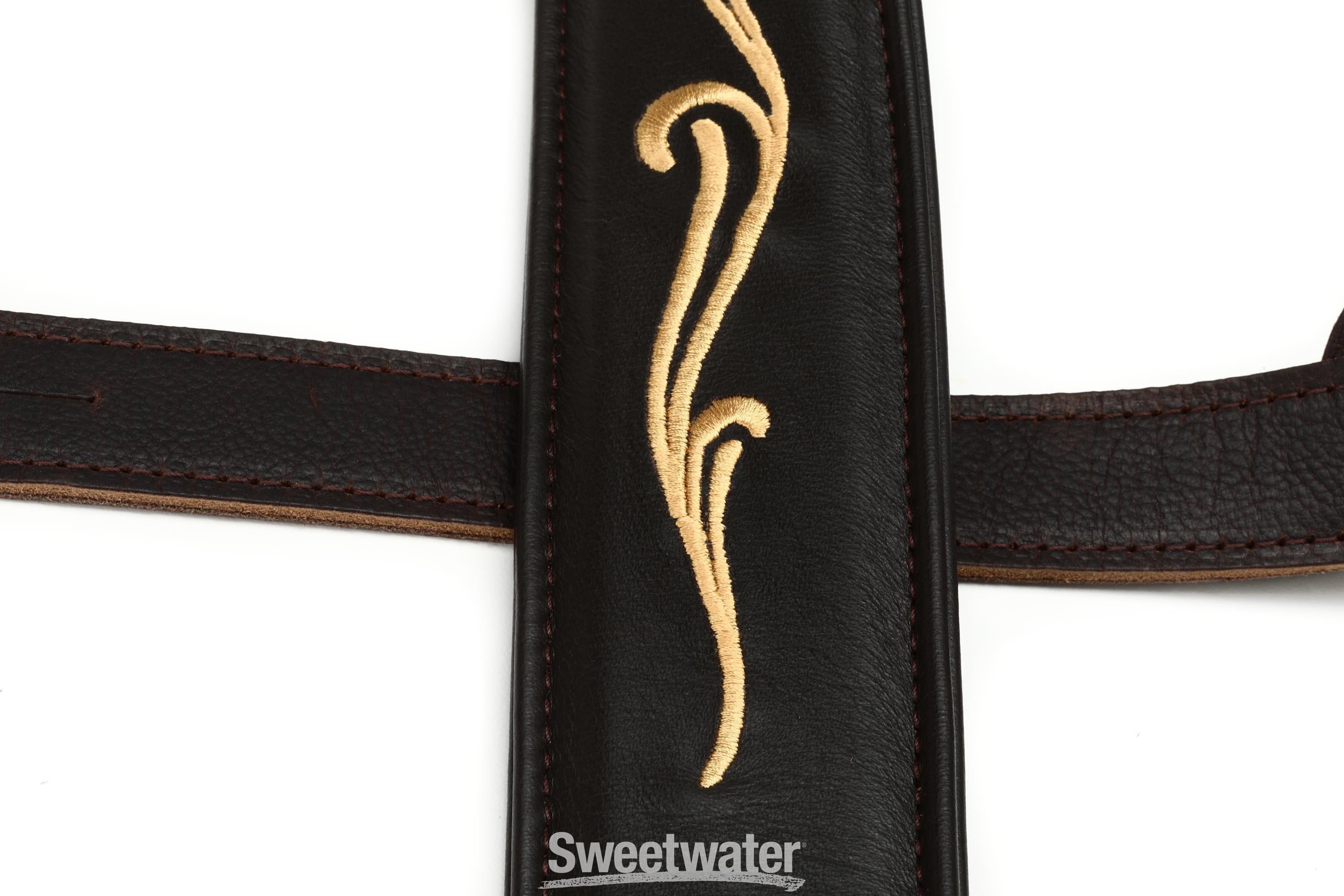 Embroidered Leather 2.5-inch Guitar Strap - Chocolate Brown
