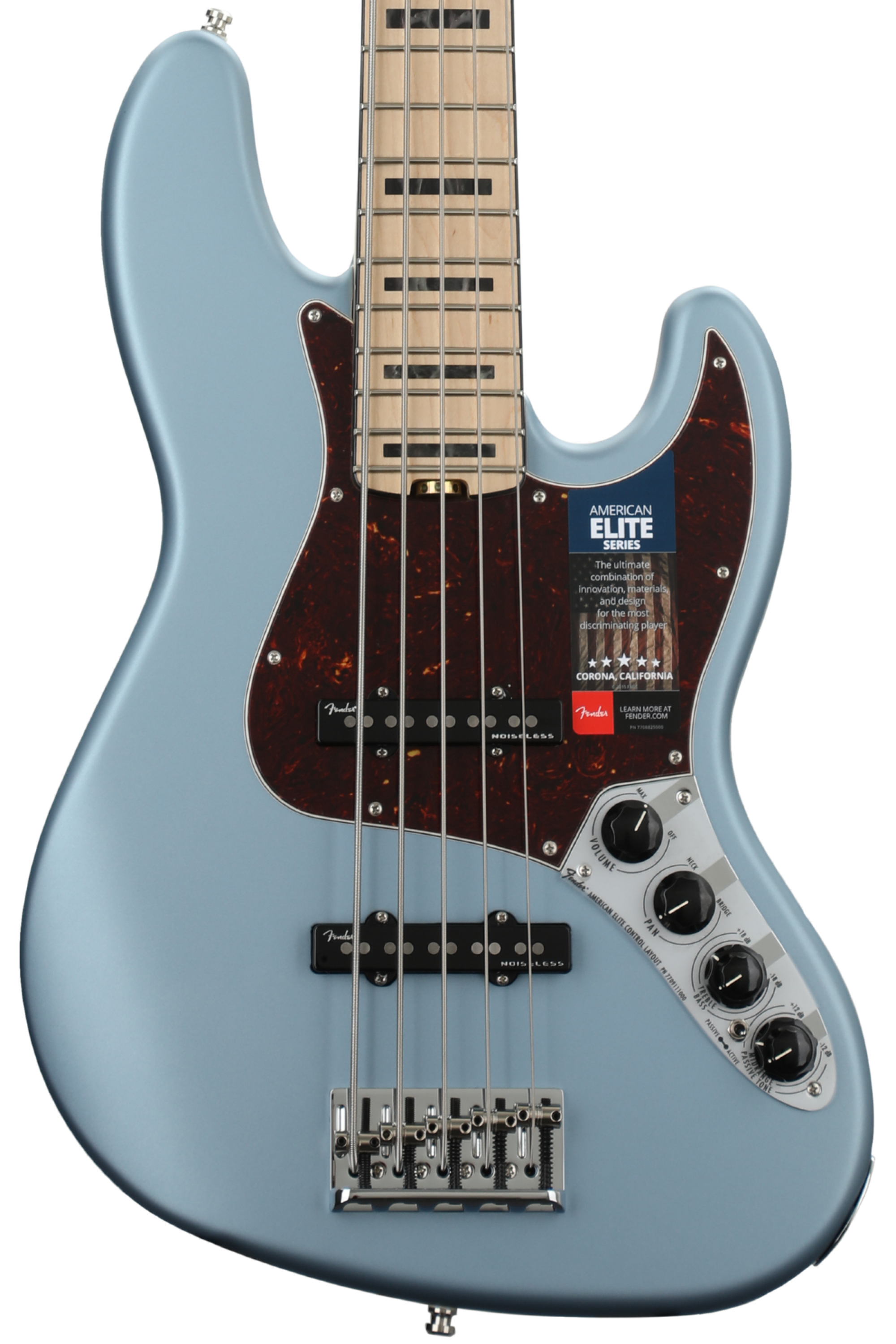 Fender American Elite Jazz Bass V - Satin Ice Blue Metallic w