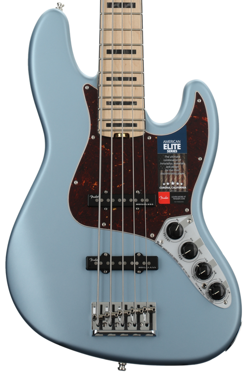 Fender American Elite Jazz Bass V - Satin Ice Blue Metallic w/ Maple  Fingerboard