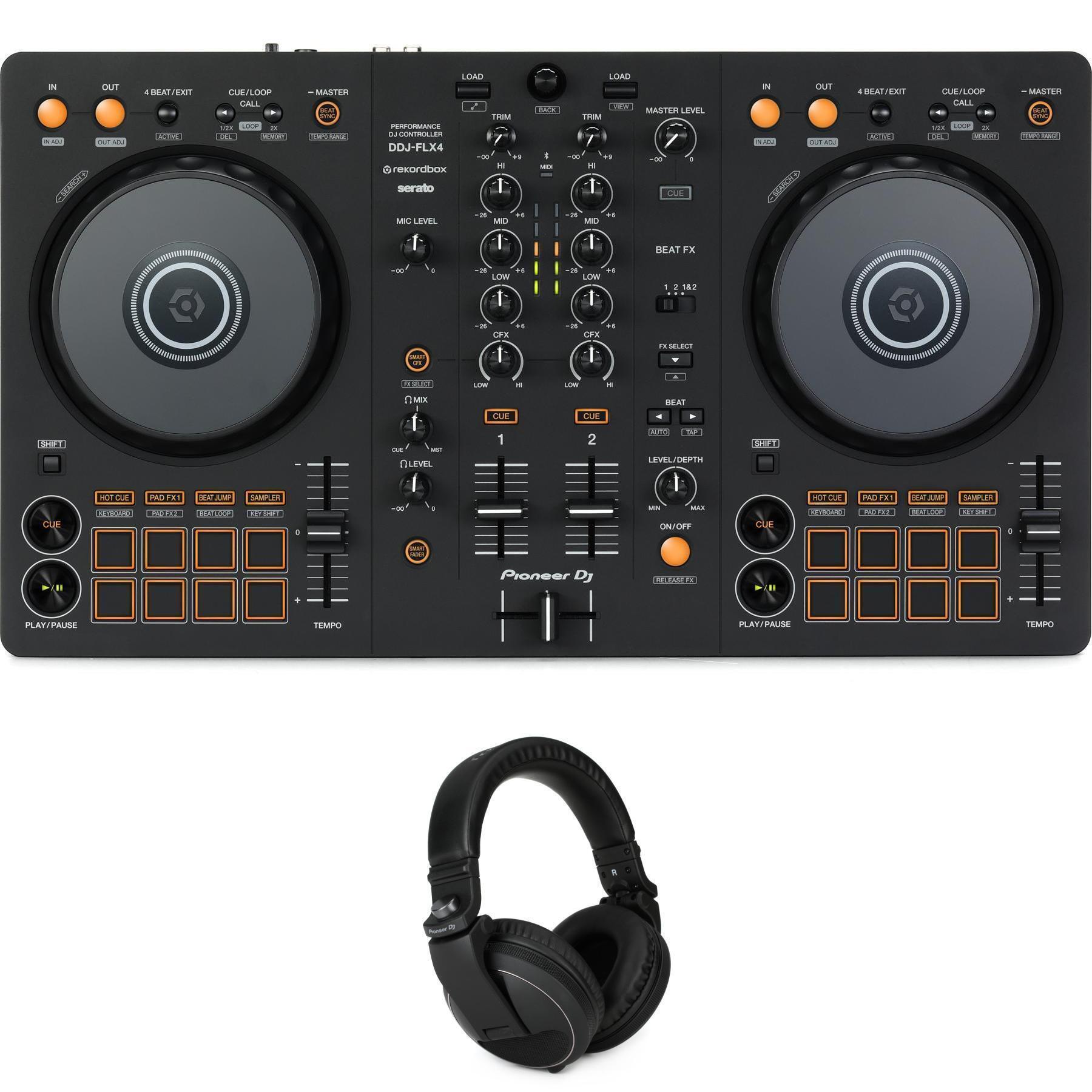 Pioneer DJ DDJ-FLX4 2-deck Rekordbox and Serato DJ Controller - Graphite  and Headphones