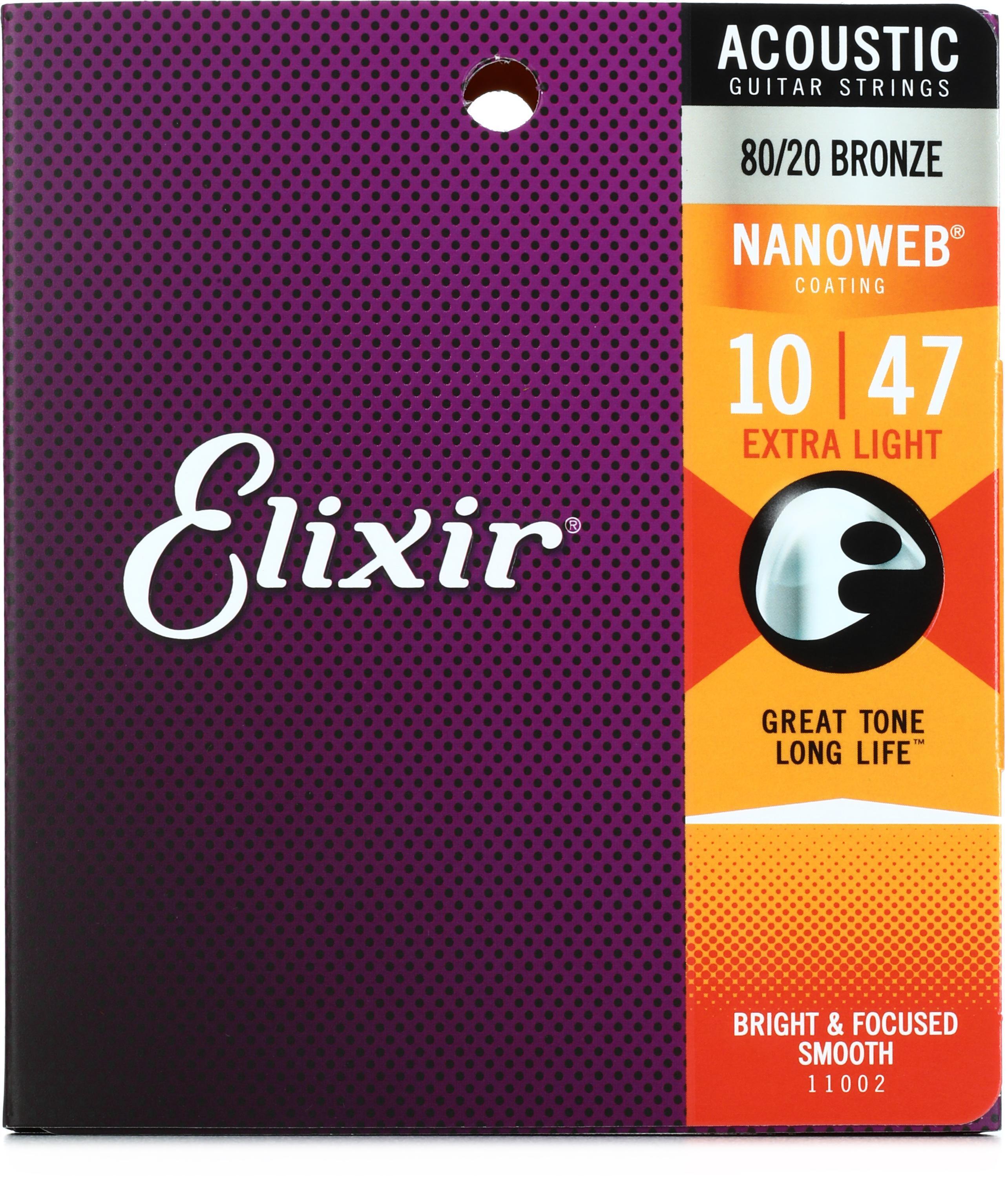 Bundled Item: Elixir Strings 11002 Nanoweb 80/20 Acoustic Guitar Strings - .010-.047 Extra Light